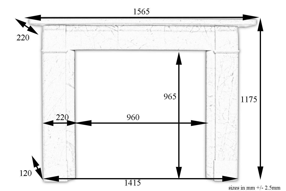 Reclaimed Victorian fireplace surround Carrara marble of simple form. Unadorned square capitals flank a breakfront frieze, circa 1880.
Pictured with an original cast iron reducer and fire basket, priced separately.
For detailed sizes please see