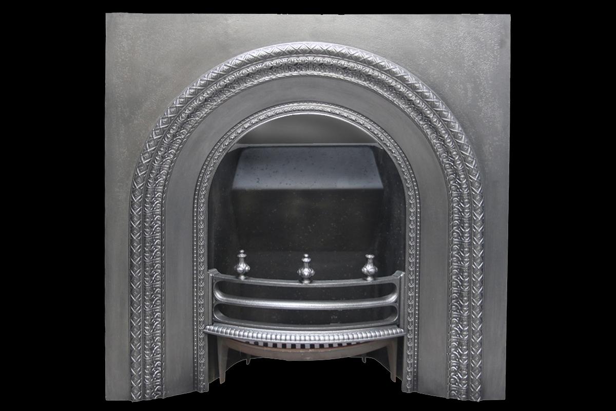 Reclaimed Victorian Cast Iron Fireplace Insert with Arched Aperture In Good Condition In Manchester, GB
