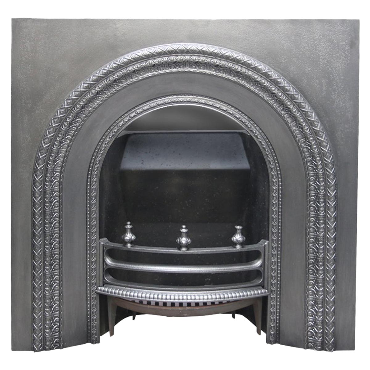 Reclaimed Victorian Cast Iron Fireplace Insert with Arched Aperture