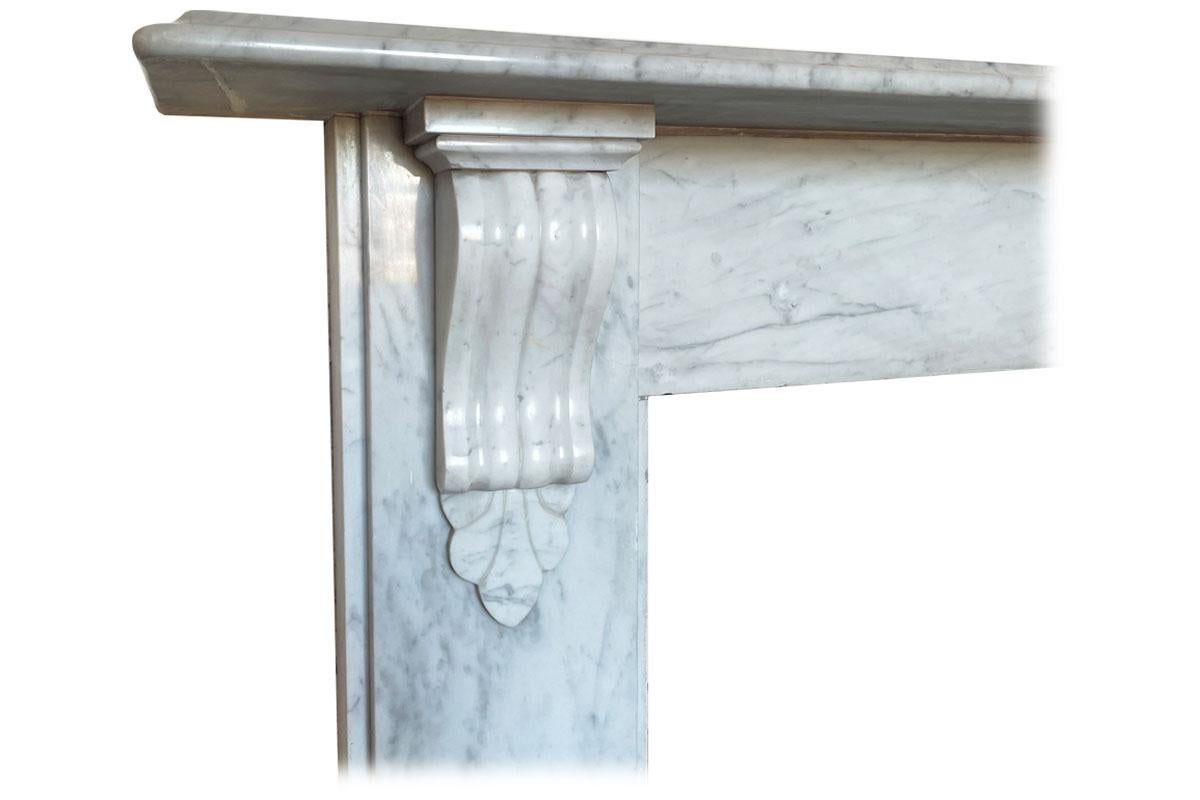 Reclaimed Victorian Corbelled Carrara Marble Fireplace Surround In Good Condition In Manchester, GB