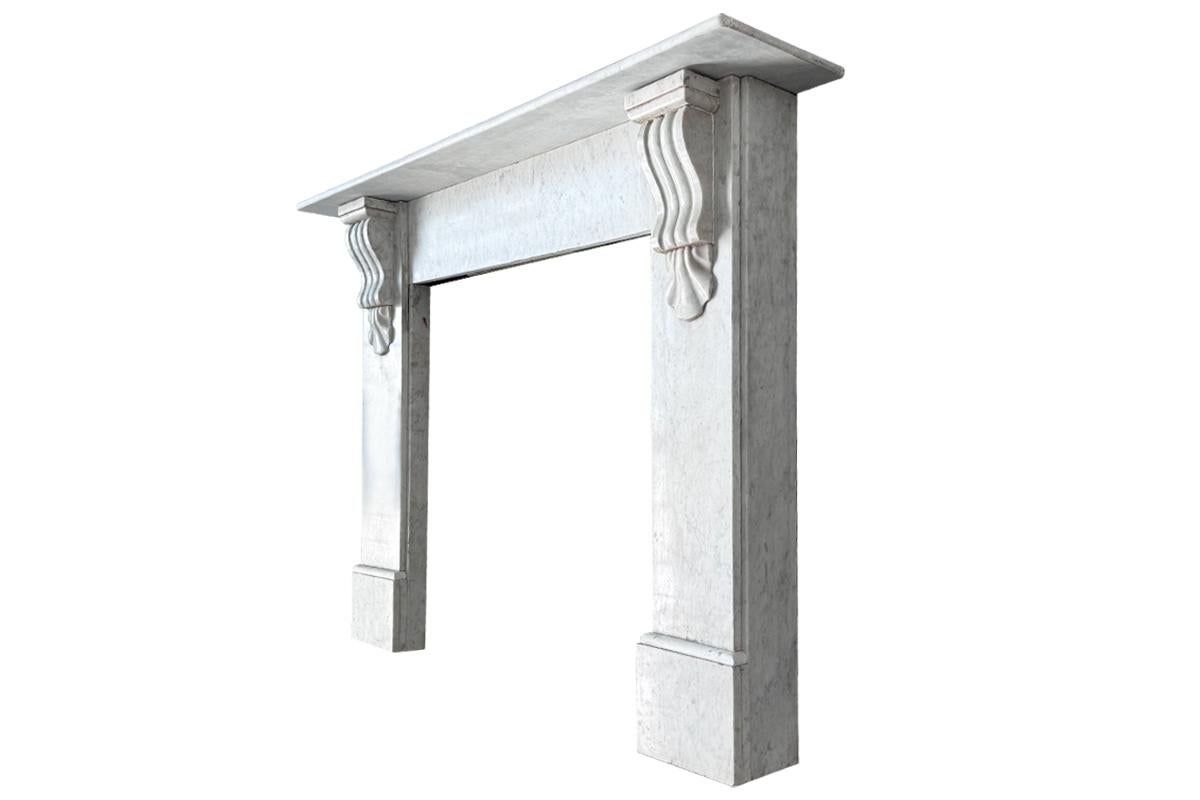 Reclaimed Victorian Corbelled Carrara marble fireplace surround In Good Condition For Sale In Manchester, GB