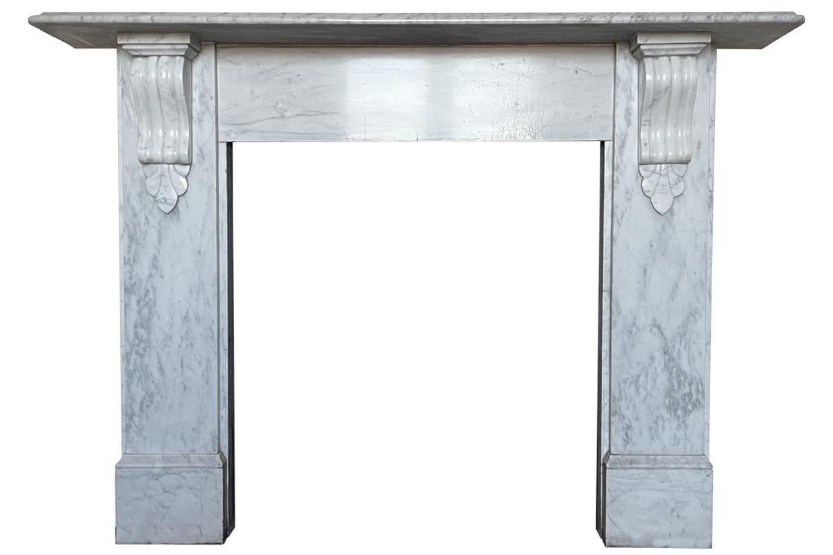 19th Century Reclaimed Victorian Corbelled Carrara Marble Fireplace Surround
