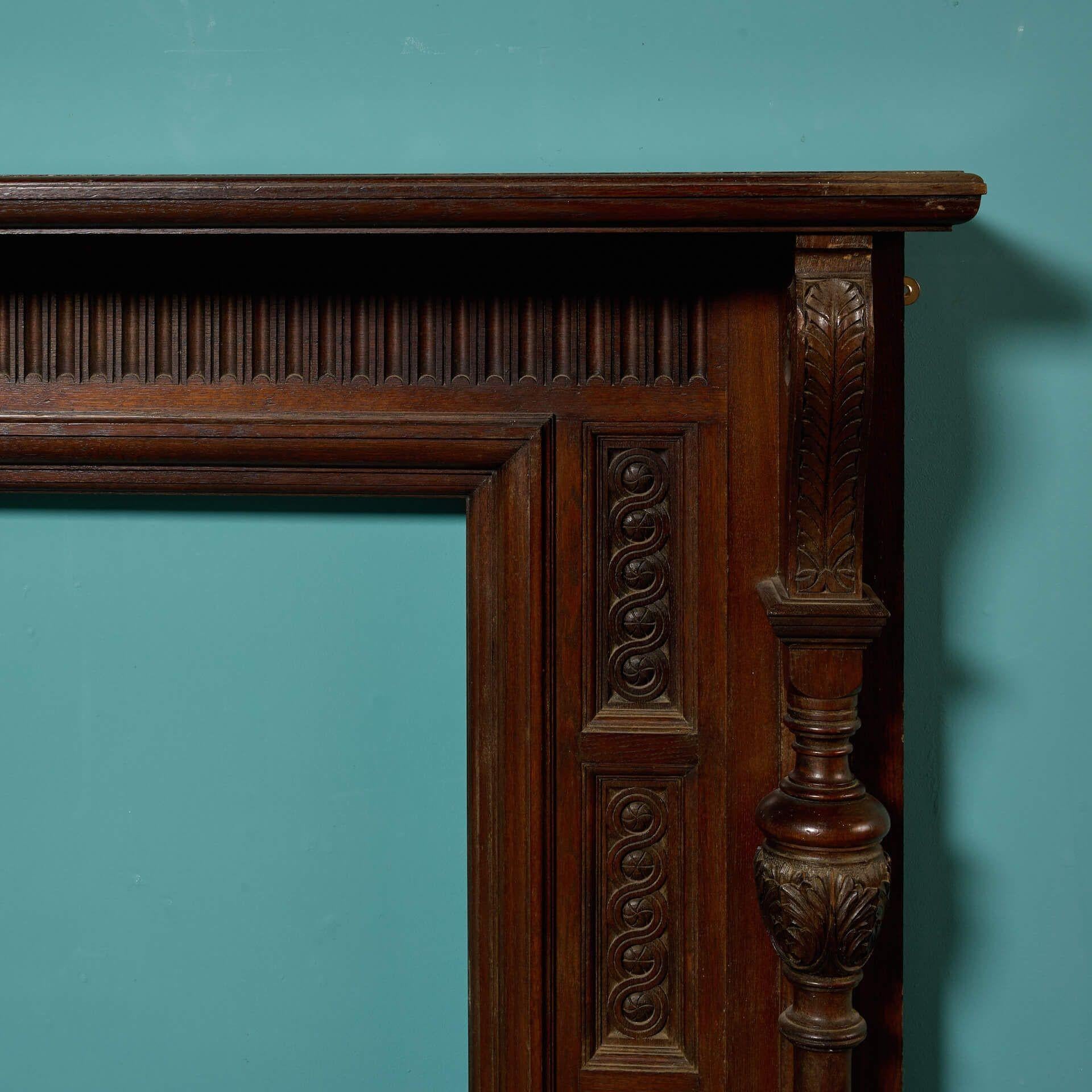 English Reclaimed Victorian Jacobean Style Fireplace Mantel For Sale