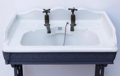Reclaimed Victorian Porcelain Basin with Cast Iron Stand