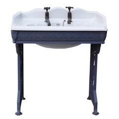 Antique Reclaimed Victorian Porcelain Basin with Cast Iron Stand
