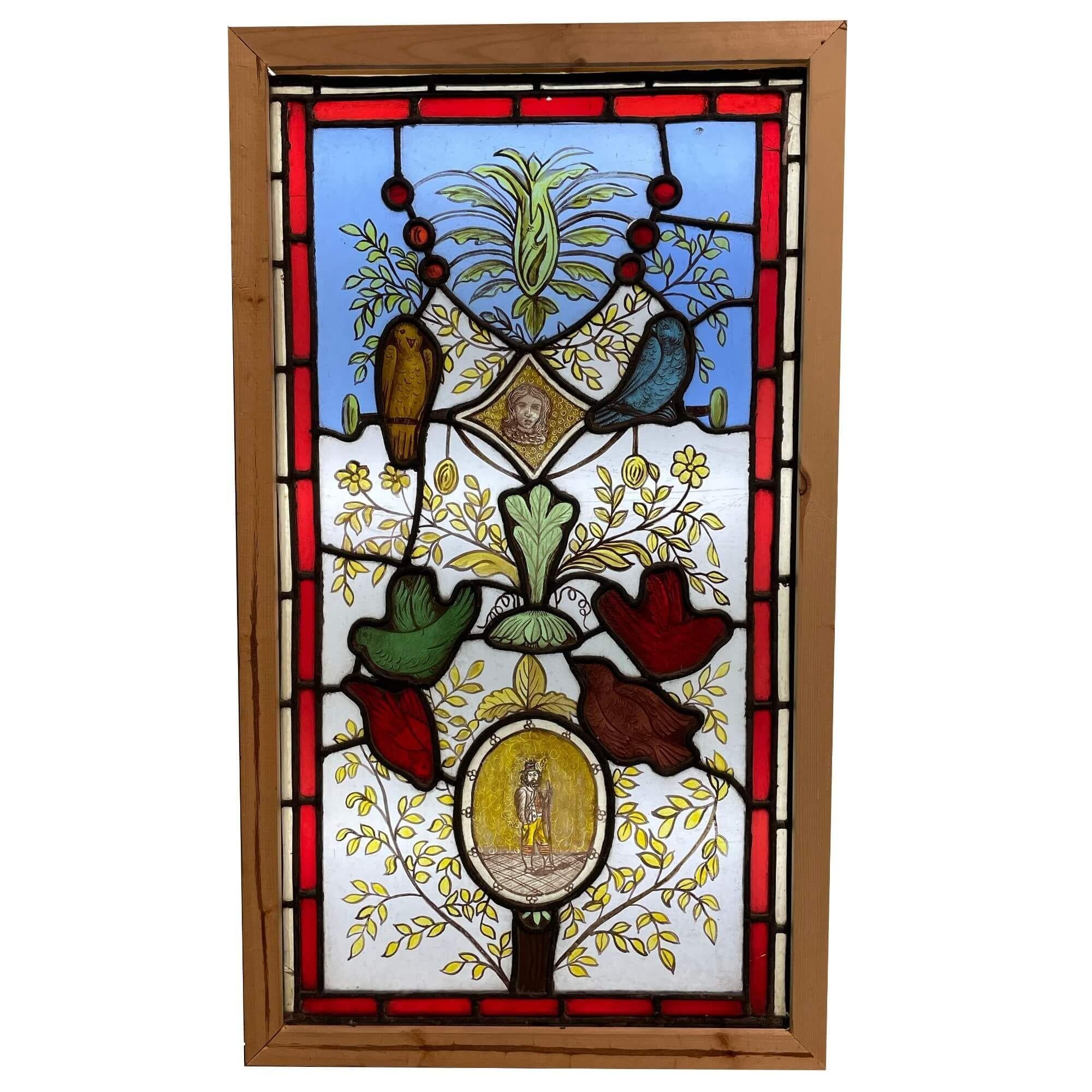 Reclaimed Victorian Stained Glass Window In Fair Condition For Sale In Wormelow, Herefordshire