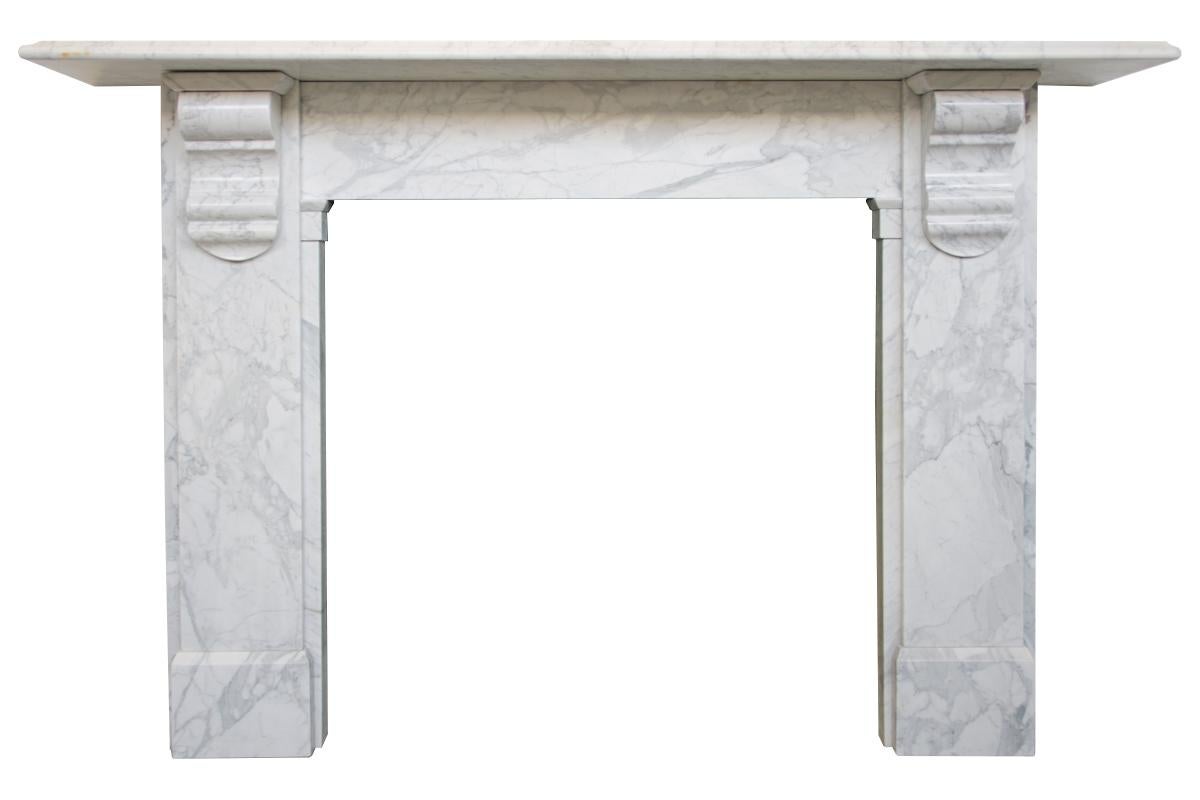 Reclaimed Victorian fireplace surround in well figured Calacatta marble. Large geometric corbels support the generous ogee moulded shelf. Circa 1880.

For details sizes please see the second image in the image gallery.

   

For details sizes