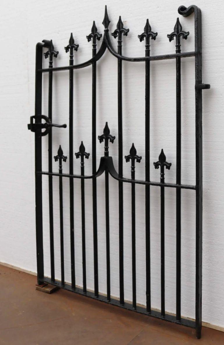 English Reclaimed Victorian Wrought Iron Side Gate with Finials For Sale