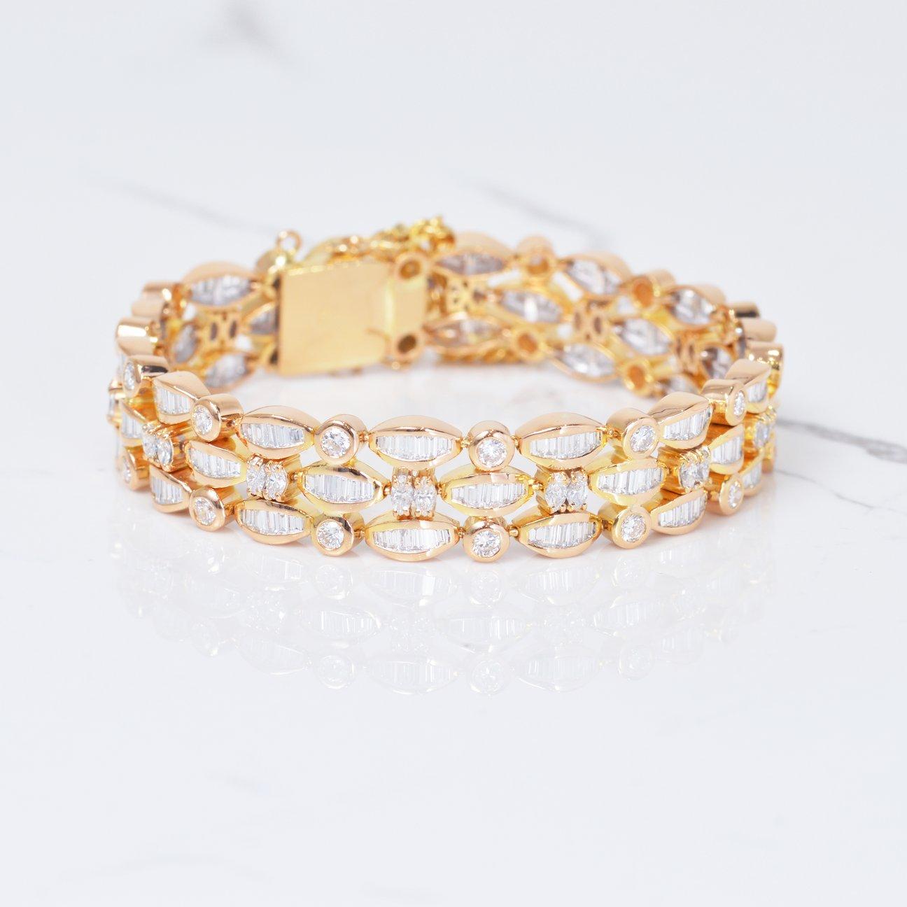 Baguette Cut Reclaimed Vintage Diamond Bracelet in 22k Yellow Gold For Sale