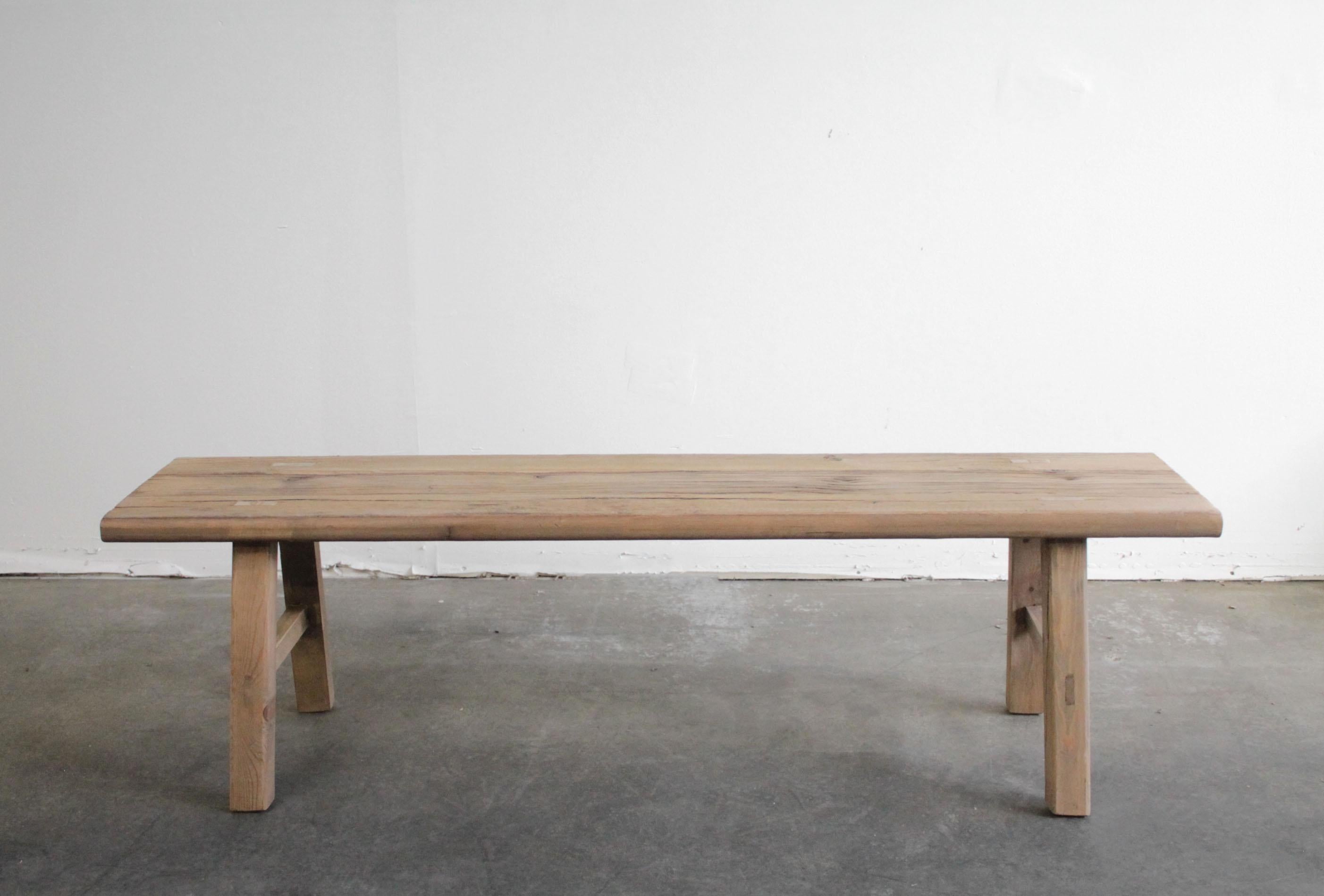 20th Century Reclaimed Vintage Elm Wood Bench with Wide Seat
