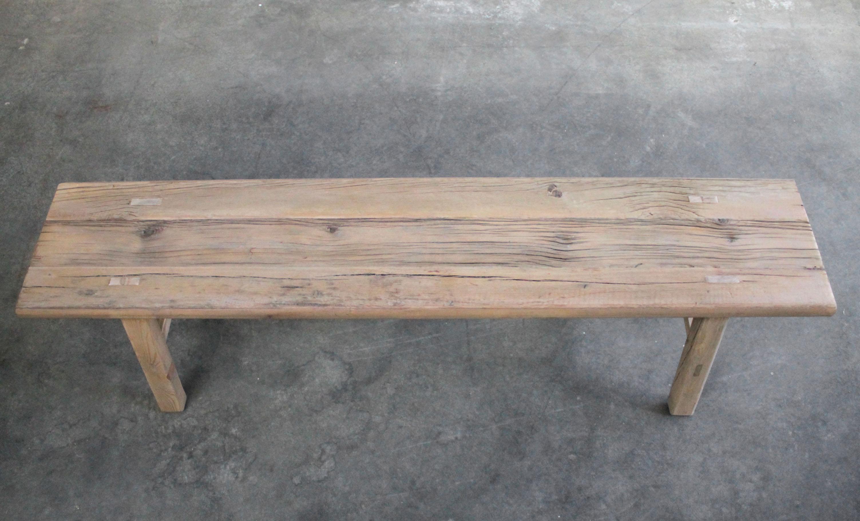 Reclaimed Vintage Elm Wood Bench with Wide Seat 1