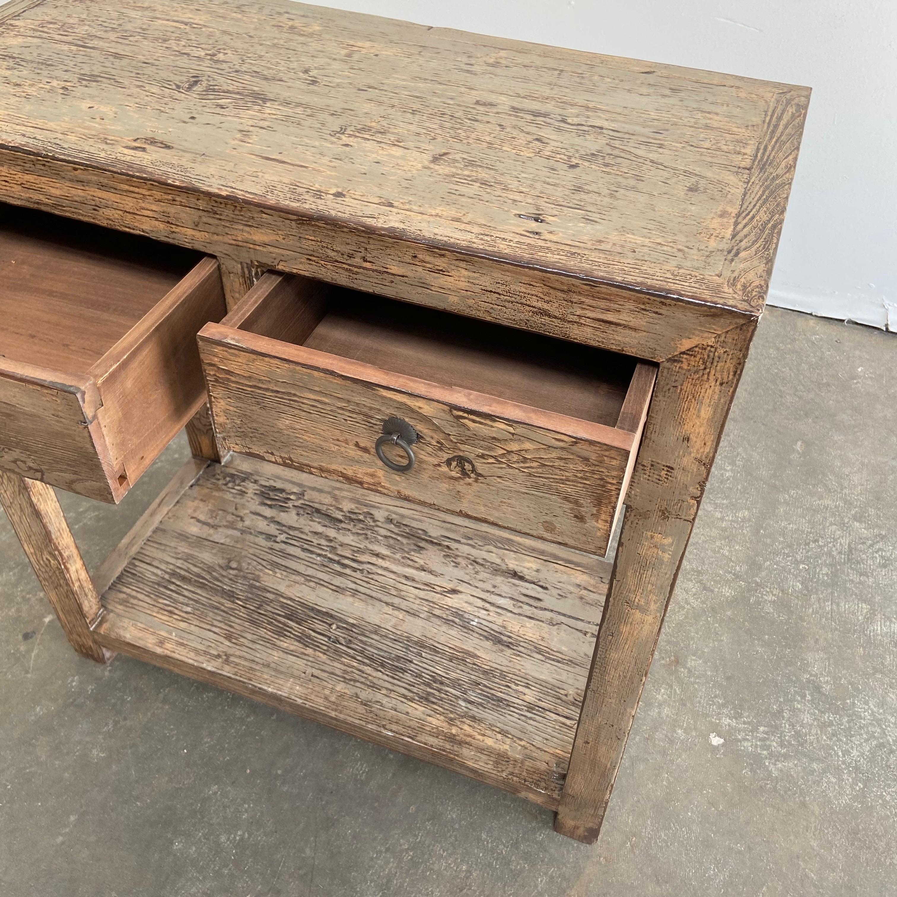 reclaimed wood console table with drawers