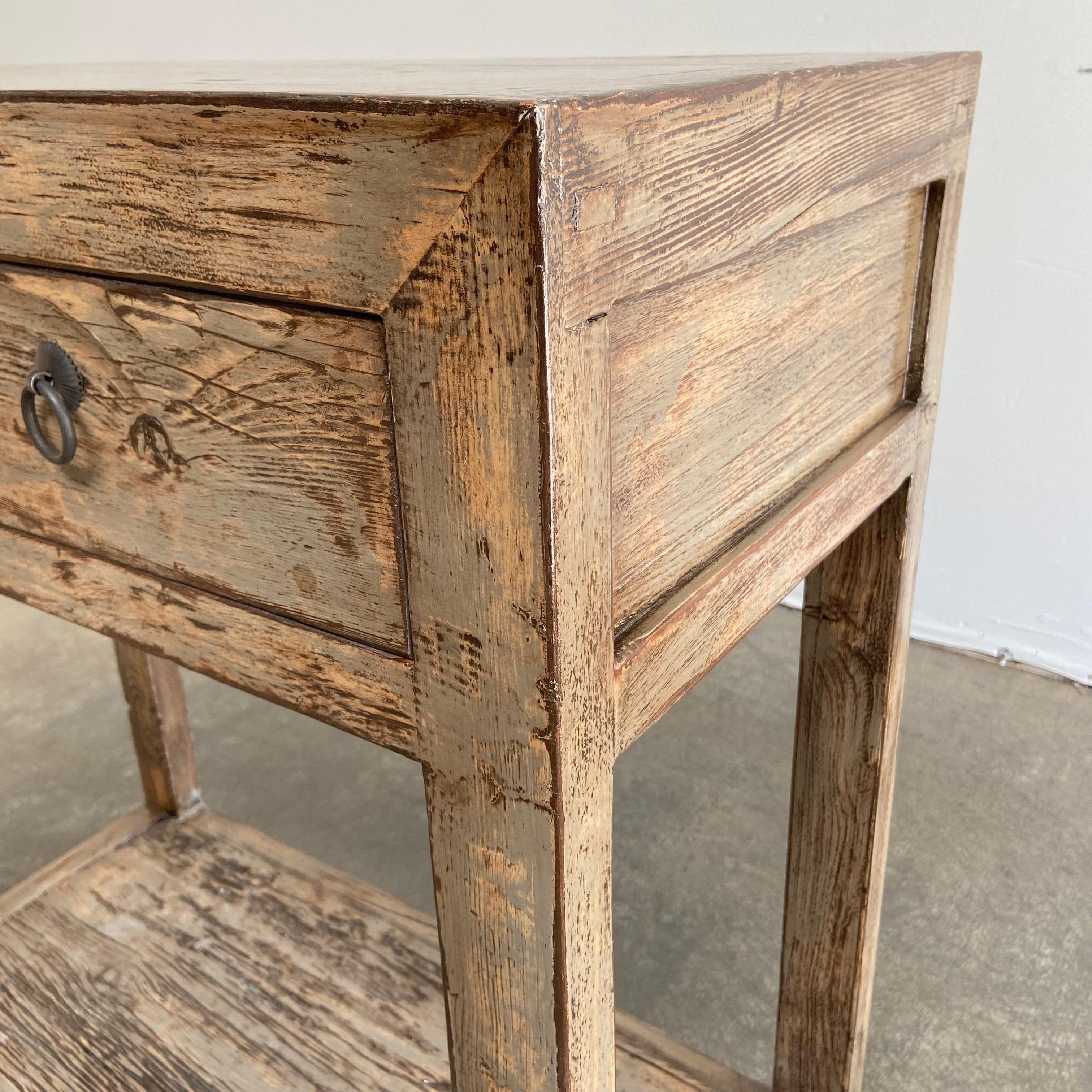 Contemporary Reclaimed Vintage Elm Wood Console Table with 2 Drawers For Sale