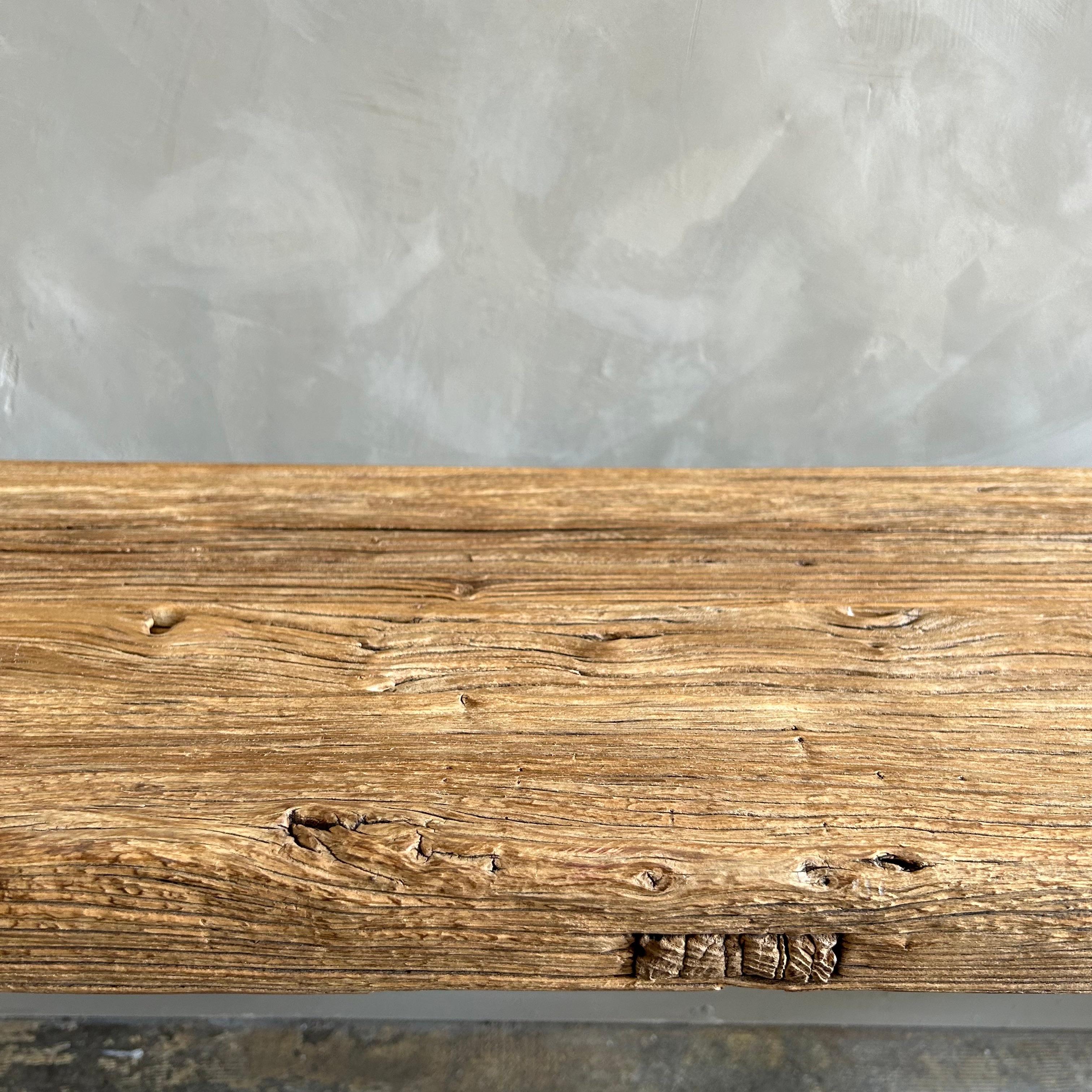 Reclaimed Vintage Elmwood Wide Seat Bench For Sale 7