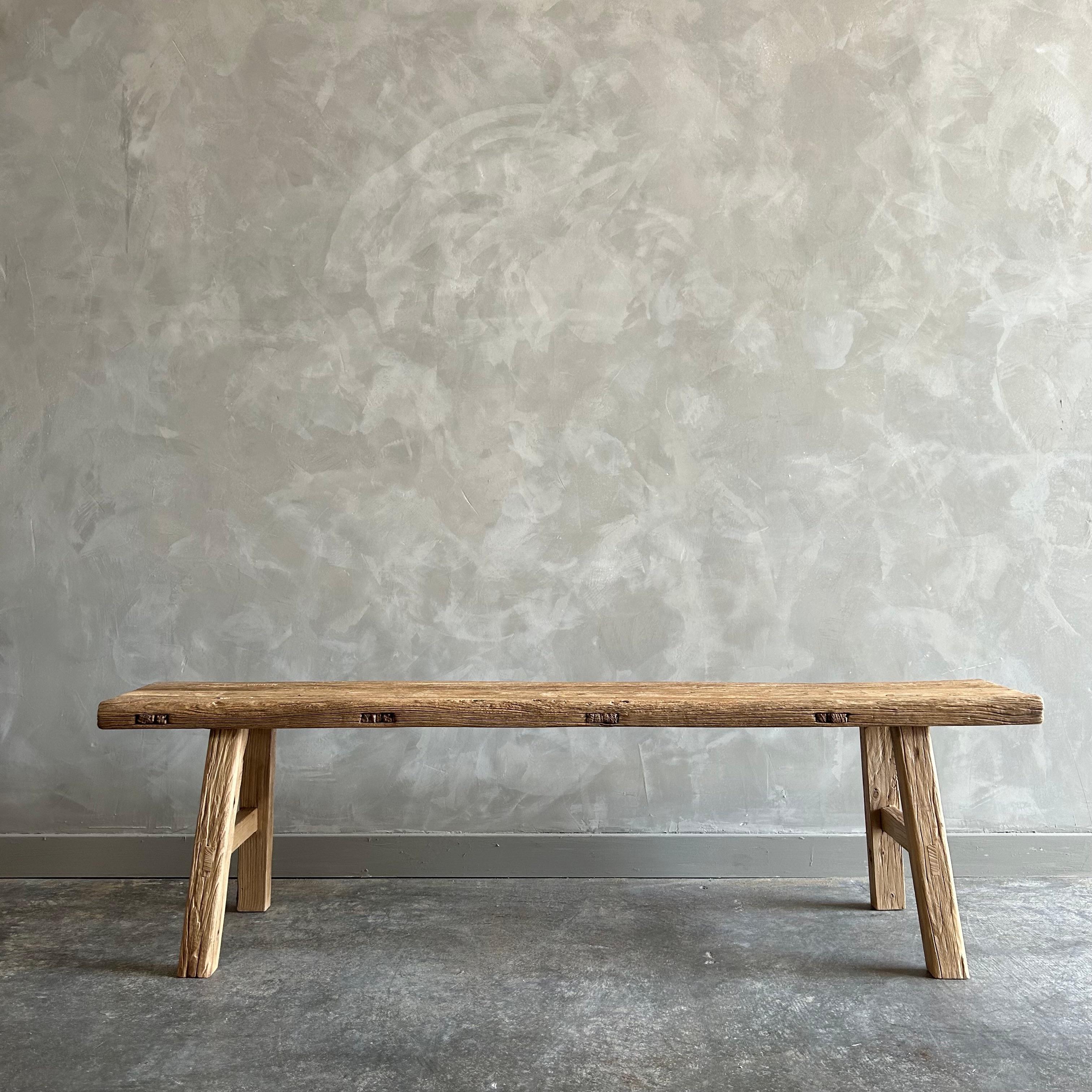 Contemporary Reclaimed Vintage Elmwood Wide Seat Bench For Sale