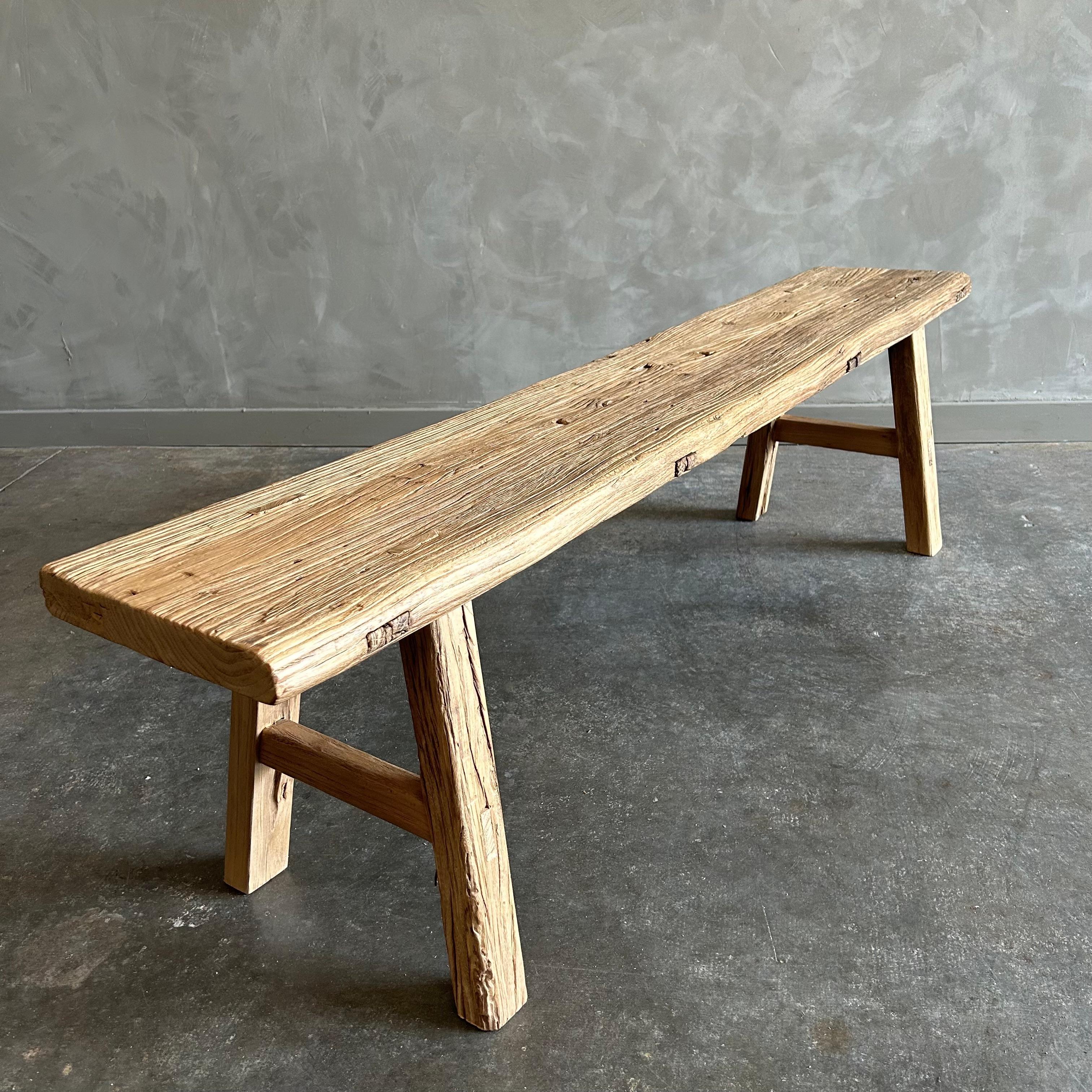 Reclaimed Vintage Elmwood Wide Seat Bench For Sale 2