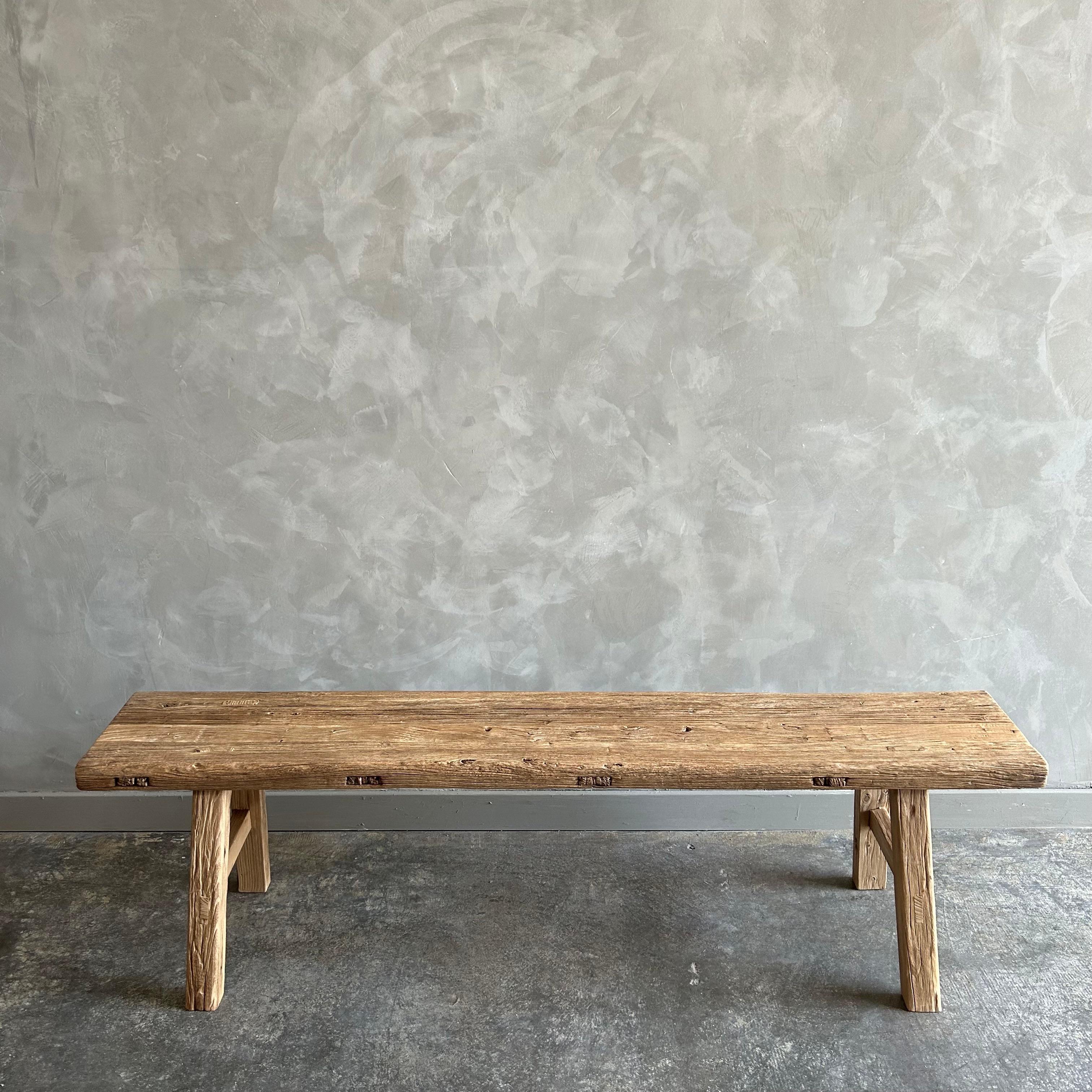 Reclaimed Vintage Elmwood Wide Seat Bench For Sale 3