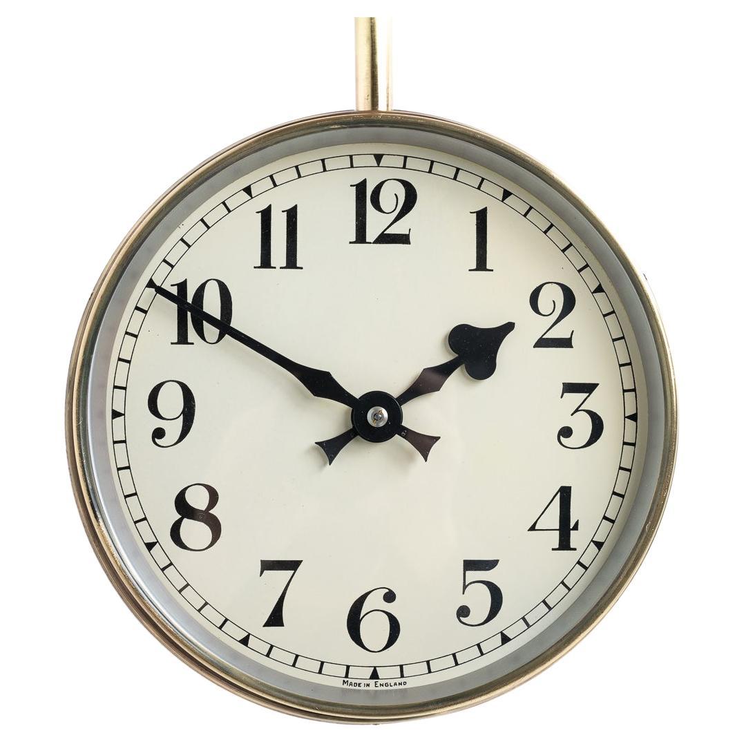 Reclaimed Vintage Industrial Double Sided Brass Factory Clock By Synchronome For Sale at 1stDibs