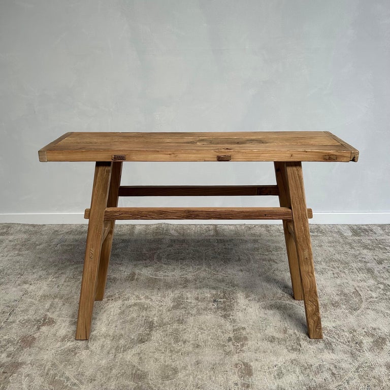 Reclaimed Vintage Natural Elm Wood Console Table For Sale at 1stDibs