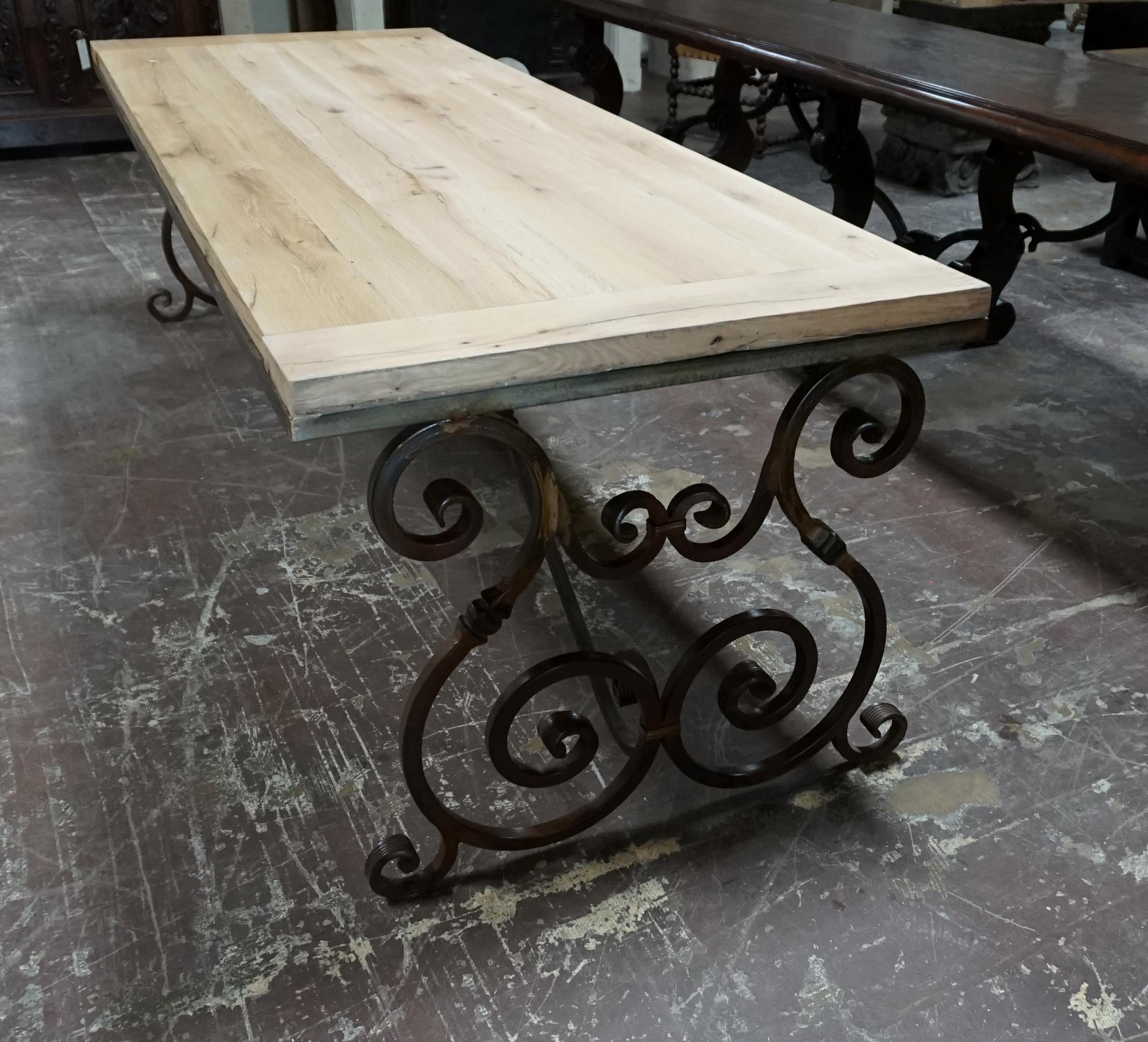 European Reclaimed White Oak Table with Metal Base
