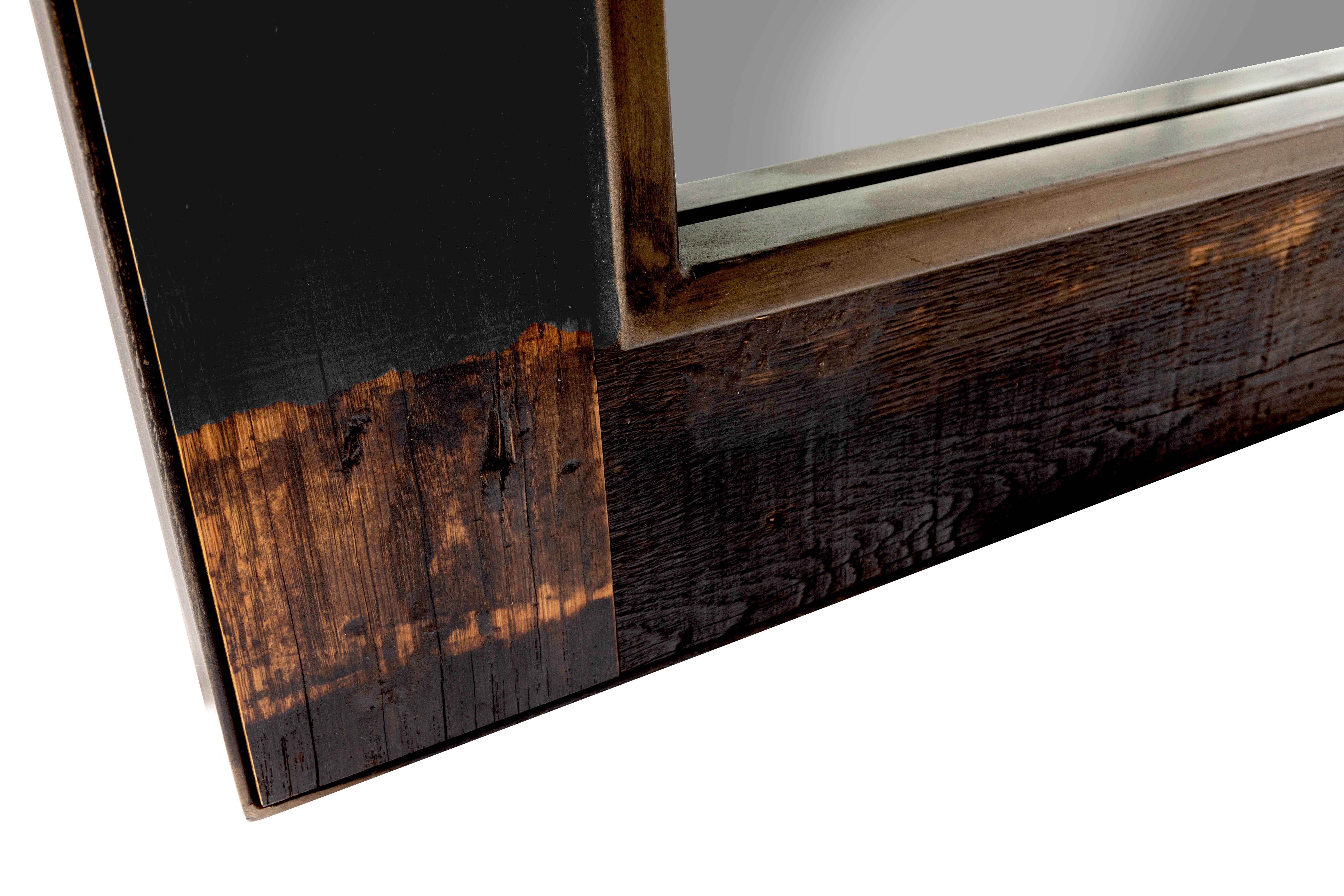Industrial Reclaimed Wood and Meta Framed Mirror