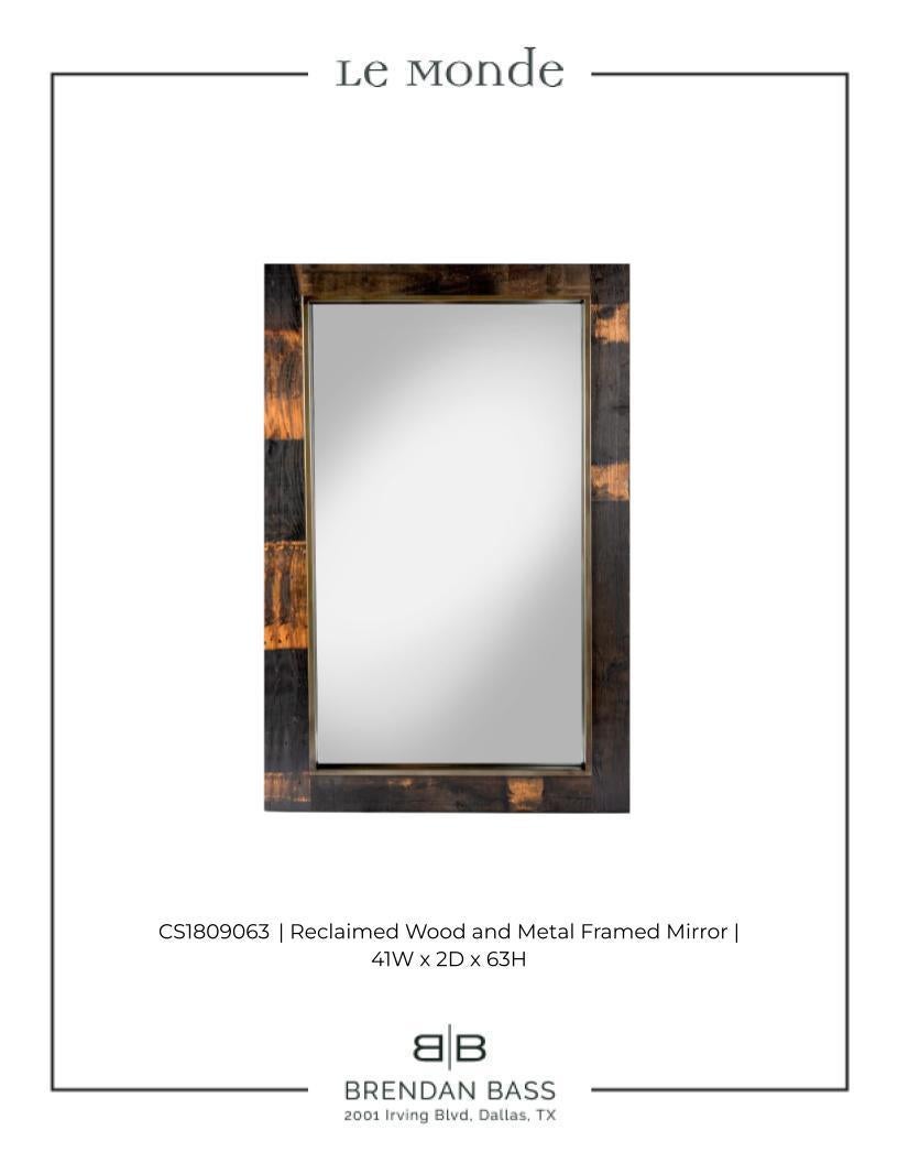 Reclaimed Wood and Meta Framed Mirror In Good Condition In Dallas, TX