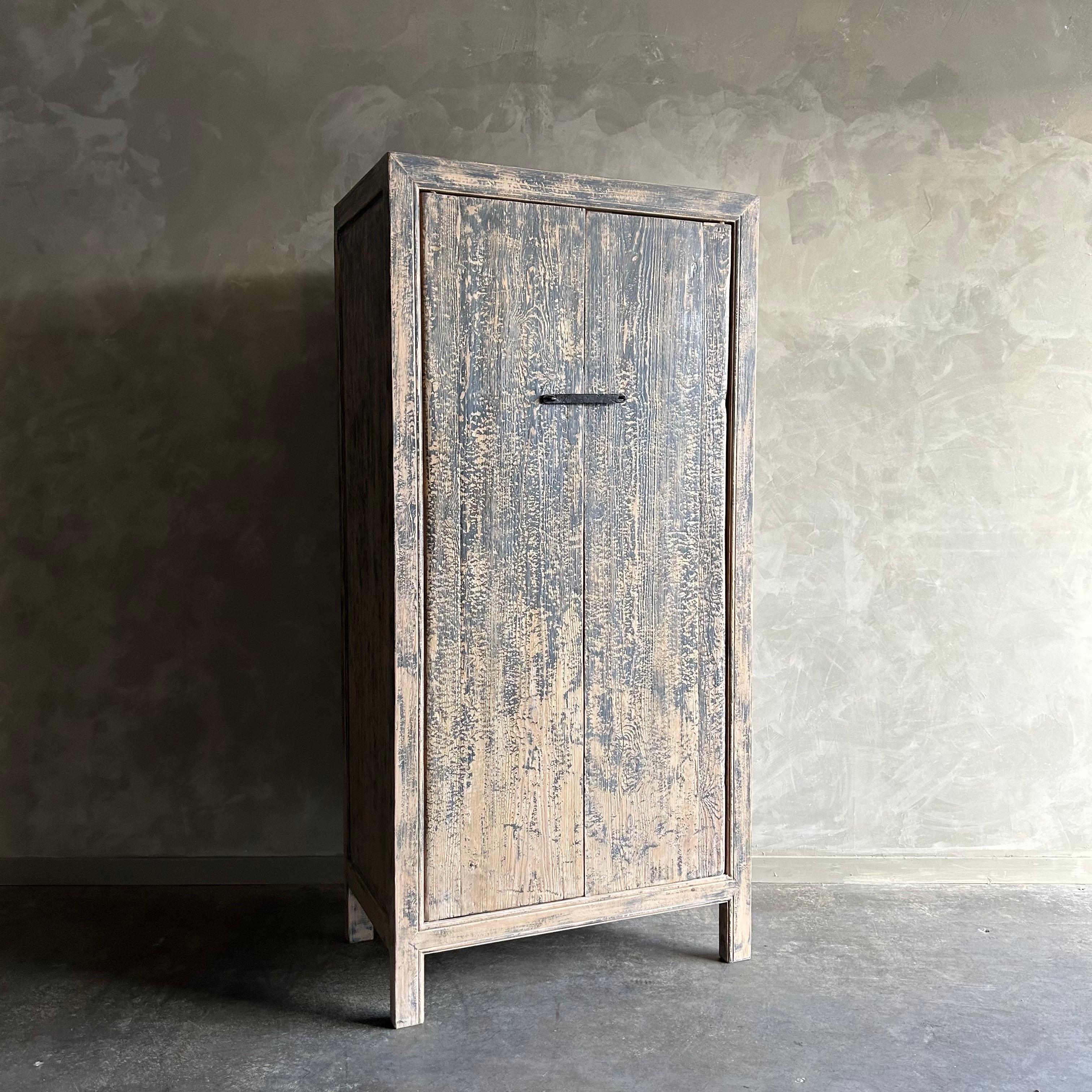 
Reclaimed Wood Cabinet Armoire. Beautiful antique patina, these are solid and sturdy ready for daily use, use for a wardrobe, hideaway clutter, or store china or linens. Great in a living room with baskets or ottomans stored inside to keep you