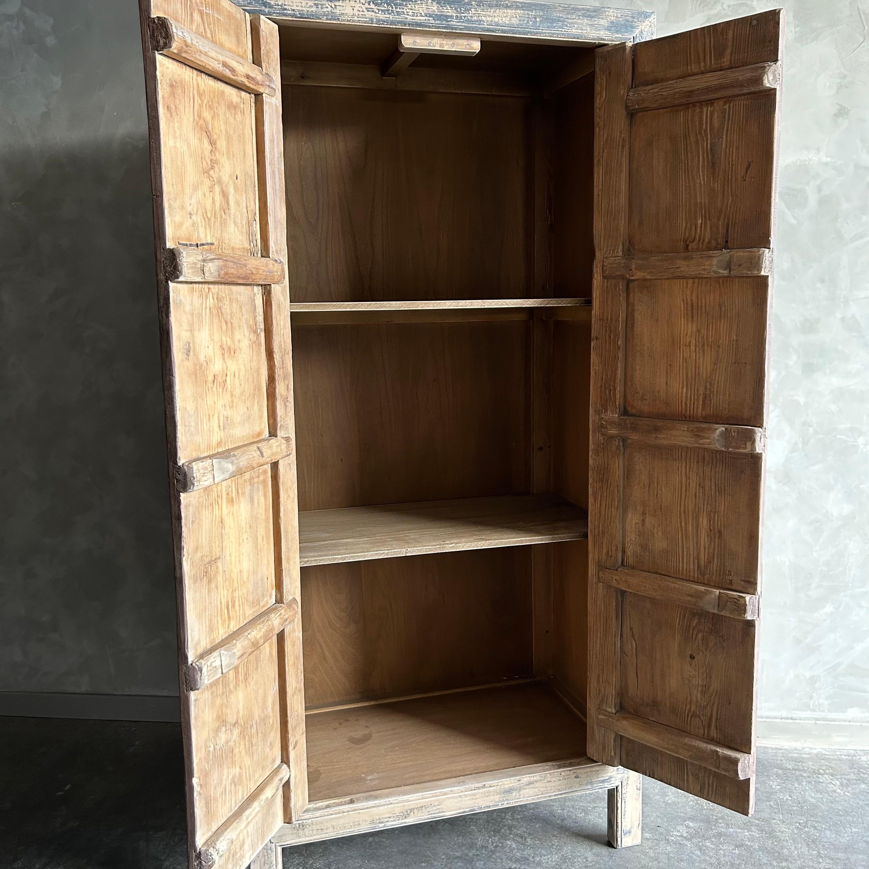 Contemporary Reclaimed Wood Armoire Cabinet with Iron Hardware For Sale