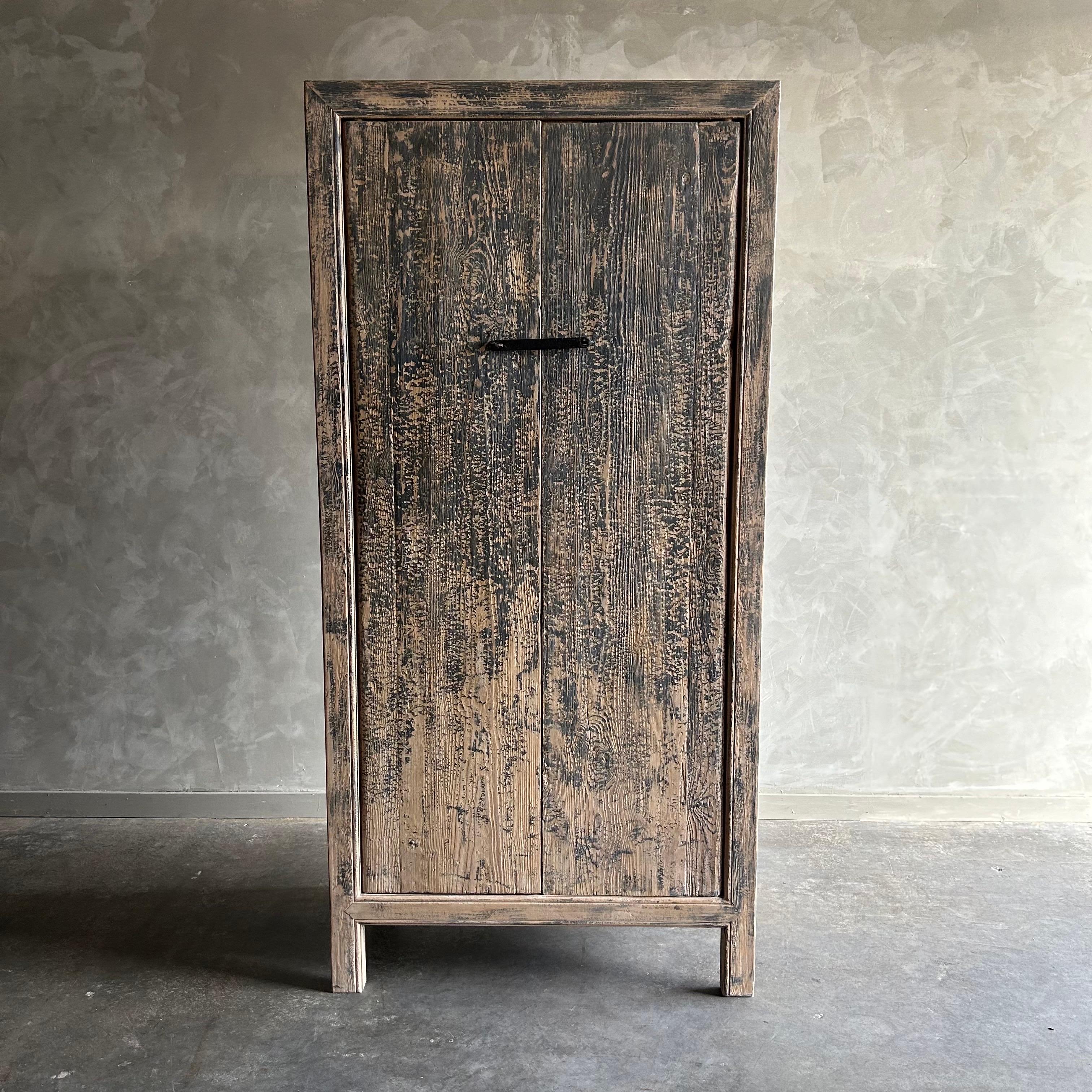 Reclaimed Wood Armoire Cabinet with Iron Hardware For Sale 3