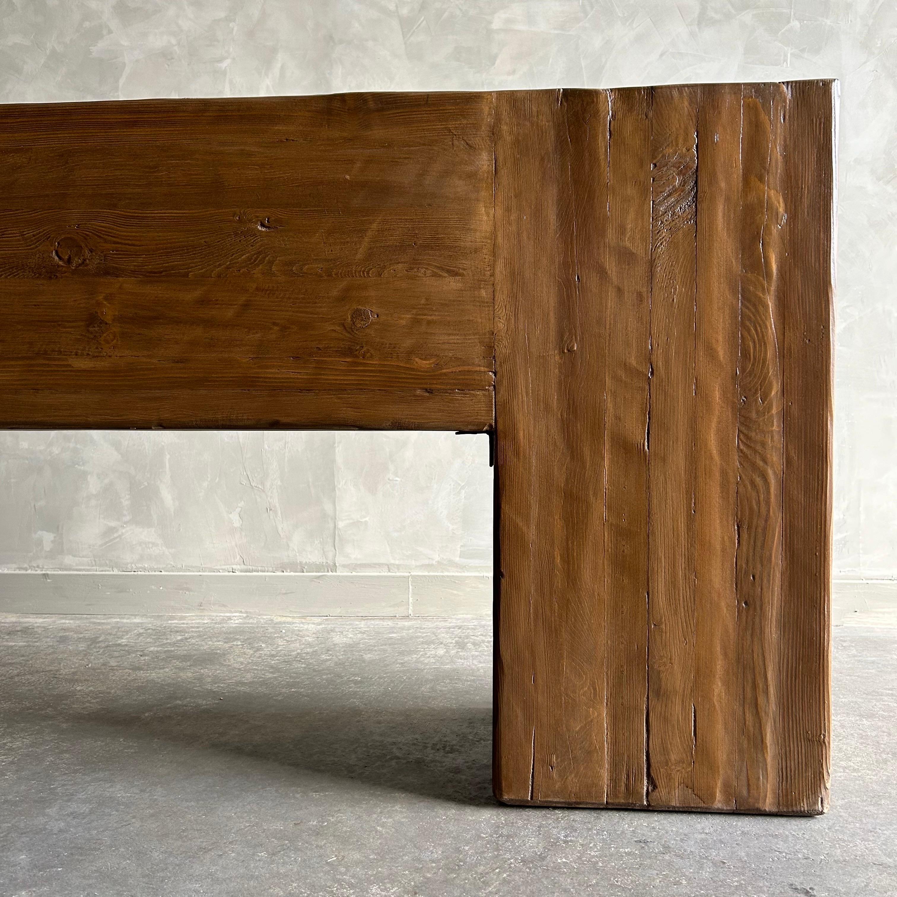 Reclaimed Wood Beam Console Table in Walnut Finish In New Condition For Sale In Old Town Orange, CA