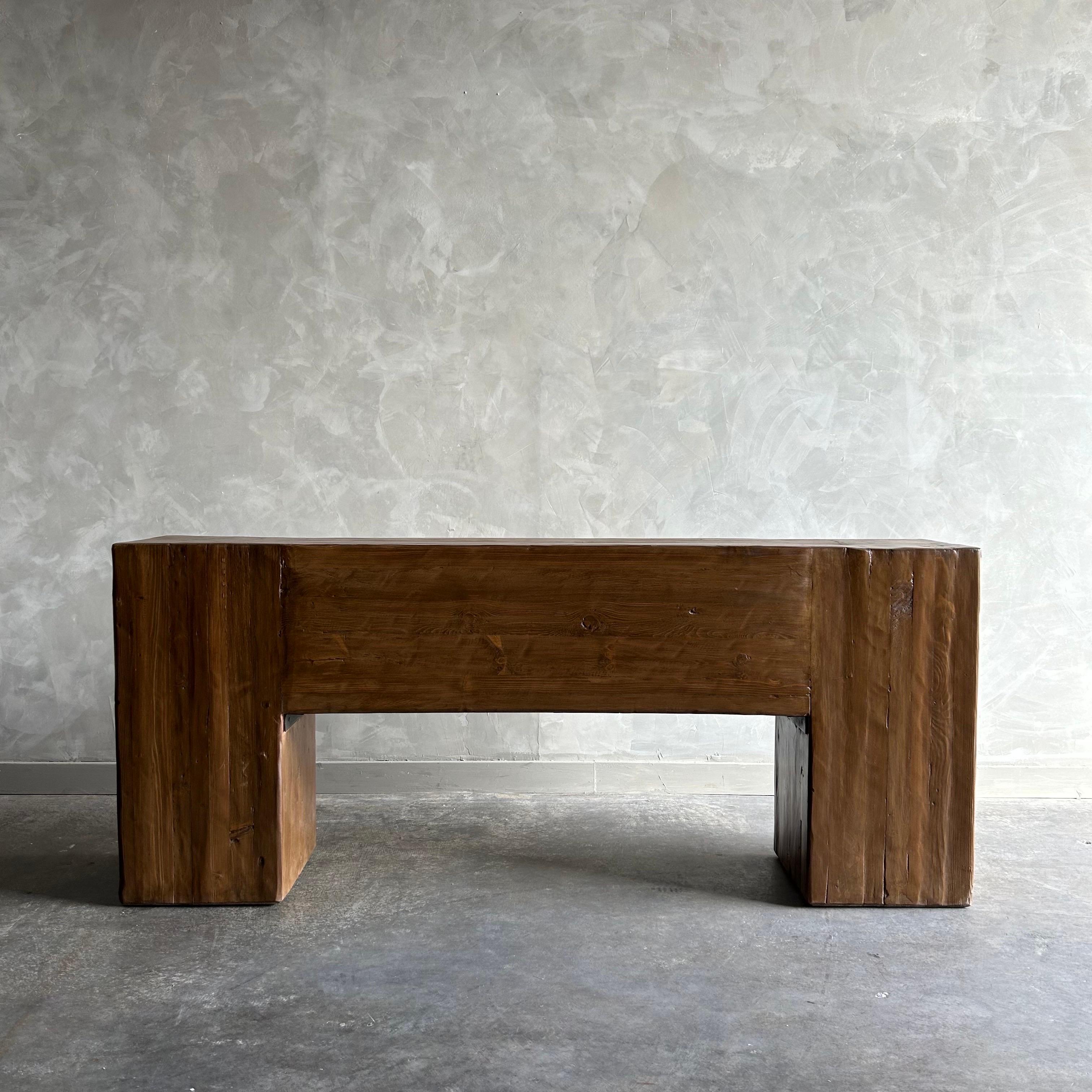 Reclaimed Wood Beam Console Table in Walnut Finish For Sale 2