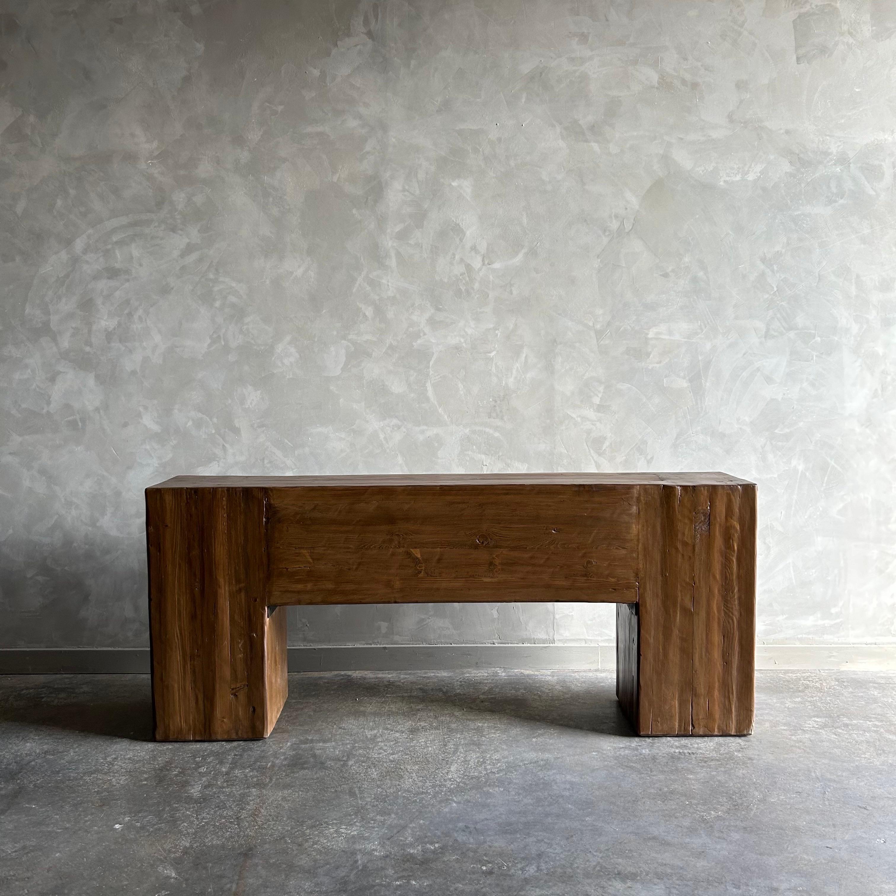Reclaimed Wood Beam Console Table in Walnut Finish For Sale 3