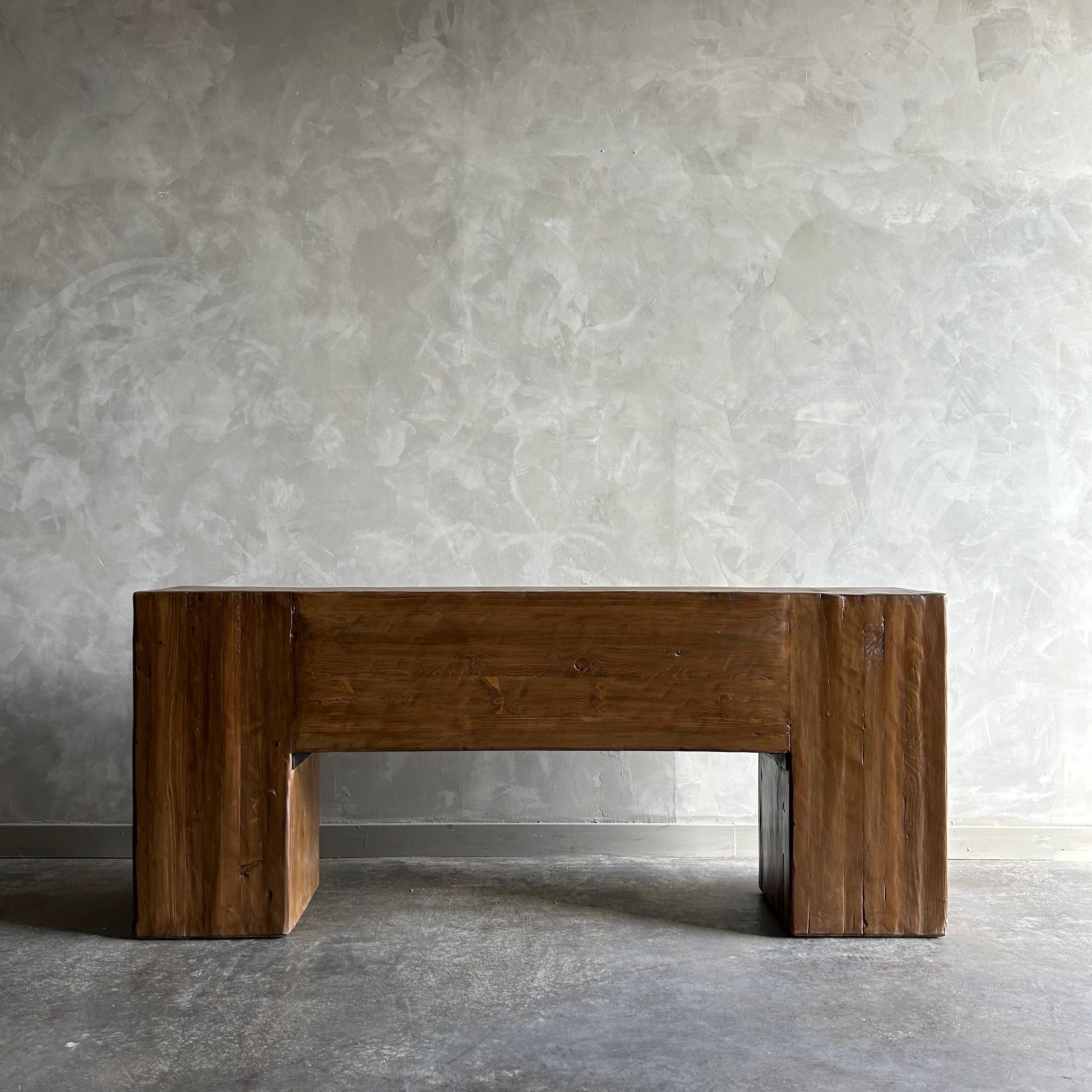 Reclaimed Wood Beam Console Table in Walnut Finish For Sale 4