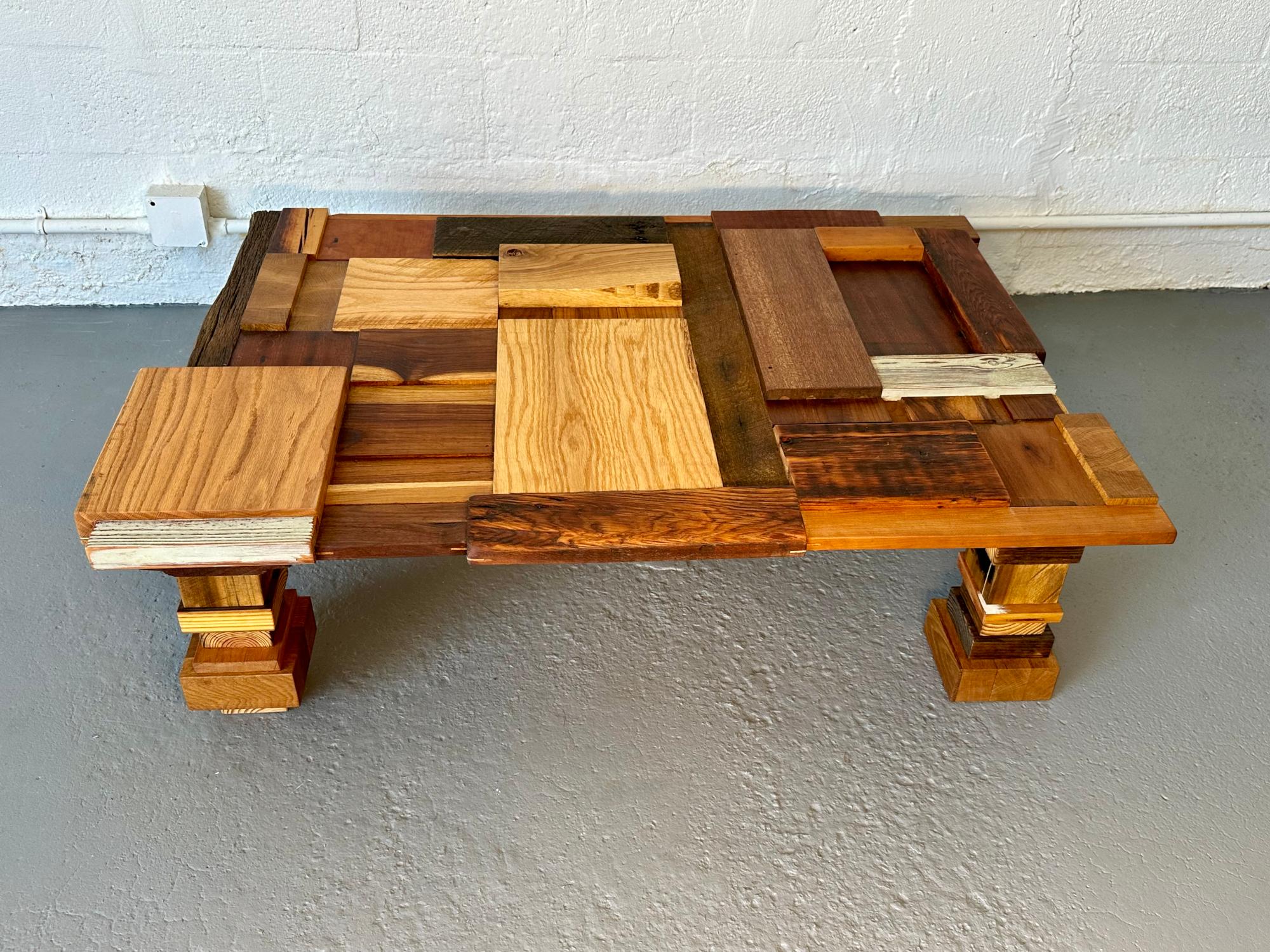 Inspired by the building bricks Lego, Rafael meticulously designed and handcrafted the Block Coffee Table using reclaimed hardwood pieces, transforming the remnants of woodworking into one-of-a-kind sustainable decor. Masterfully handcrafted, the