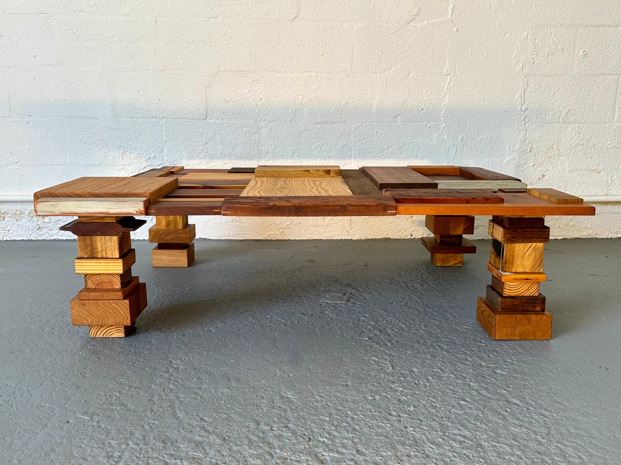 Reclaimed Wood Block Coffee Table Designed and Handcrafted by Rafael Calvo In New Condition For Sale In Miami, FL