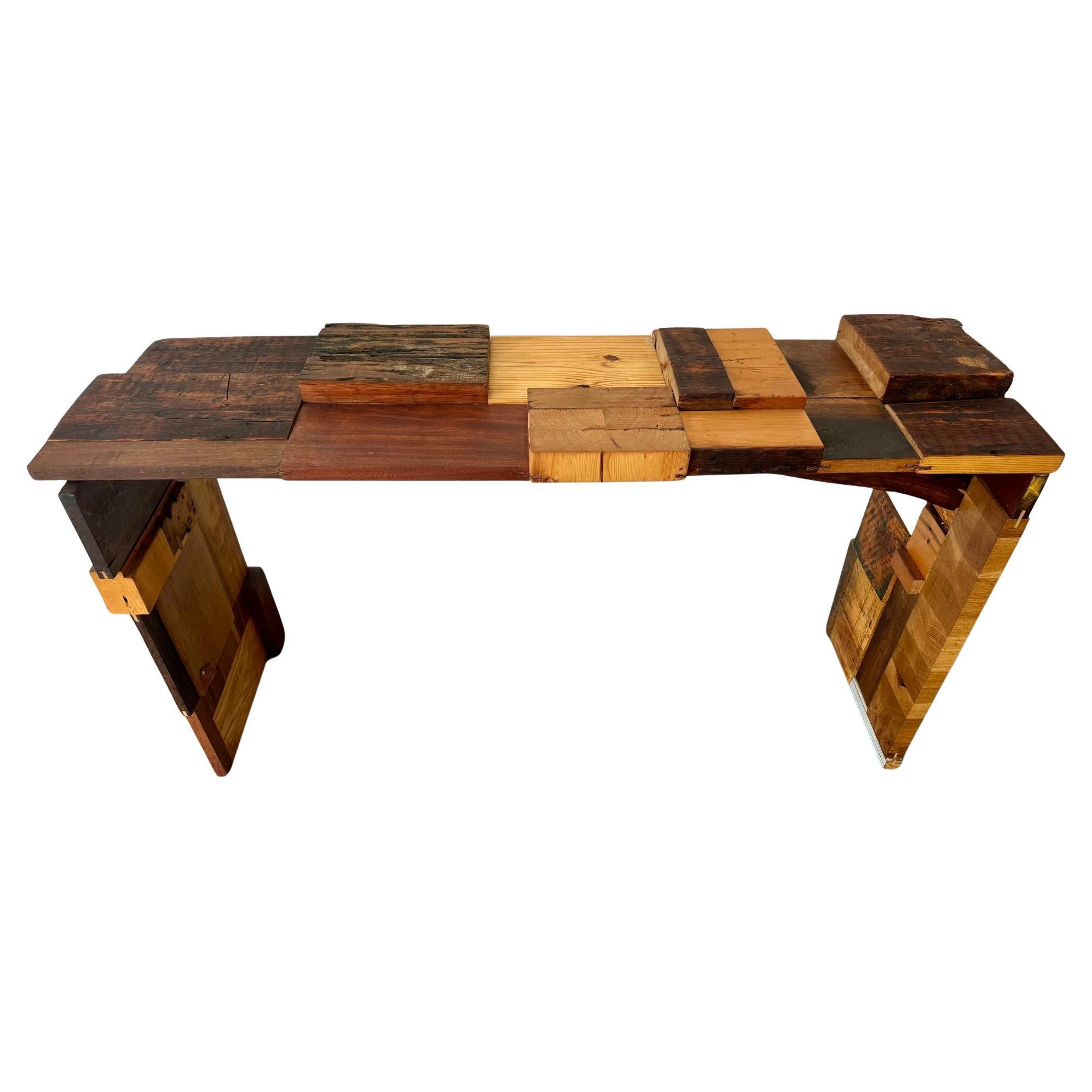 Reclaimed Wood Block Console Table Designed and Handcrafted by Rafael Calvo im Angebot