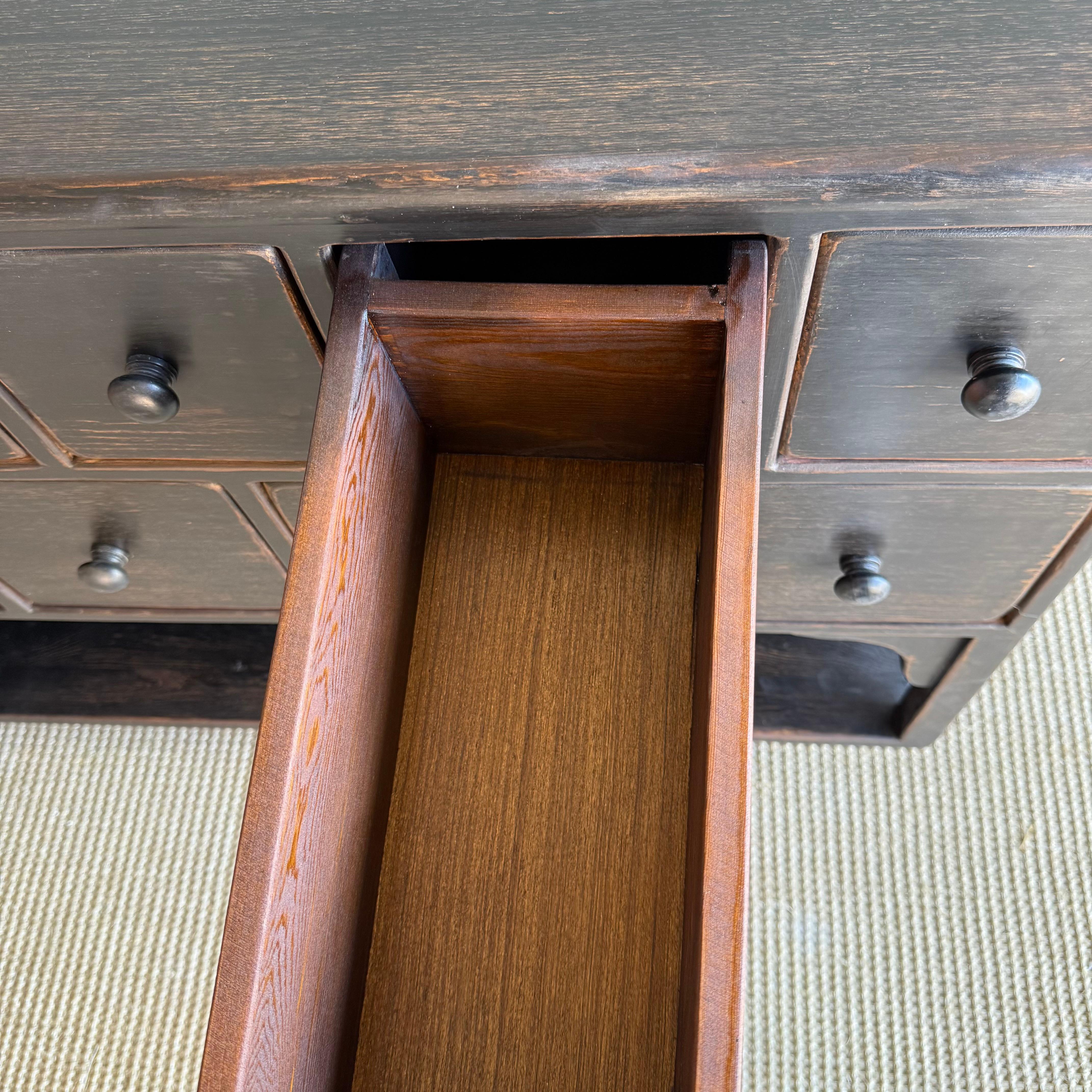 Reclaimed Wood Console Table with 18 Drawers For Sale 7