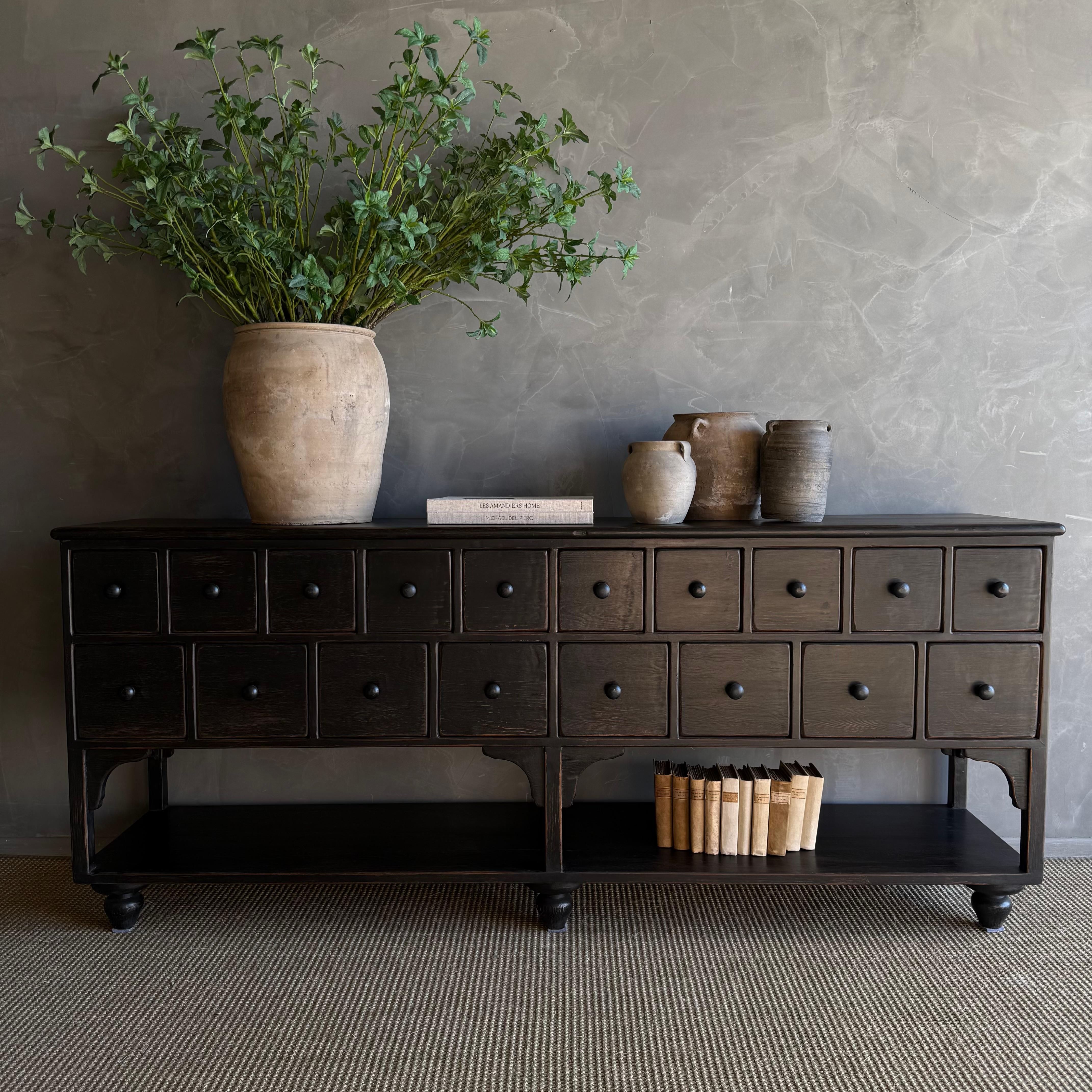 Reclaimed Wood Console Table with 18 Drawers For Sale 11