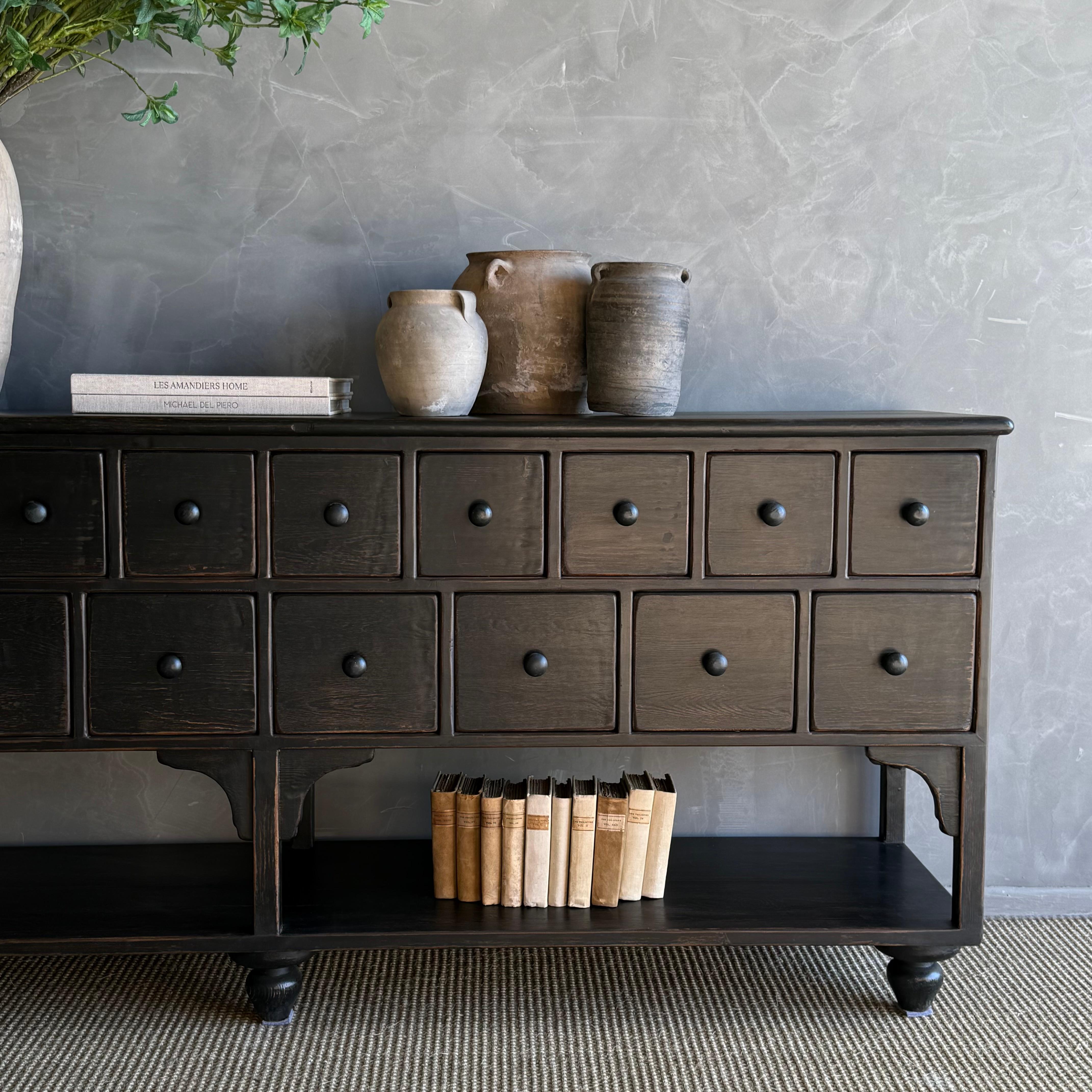 Reclaimed Wood Console Table with 18 Drawers For Sale 12
