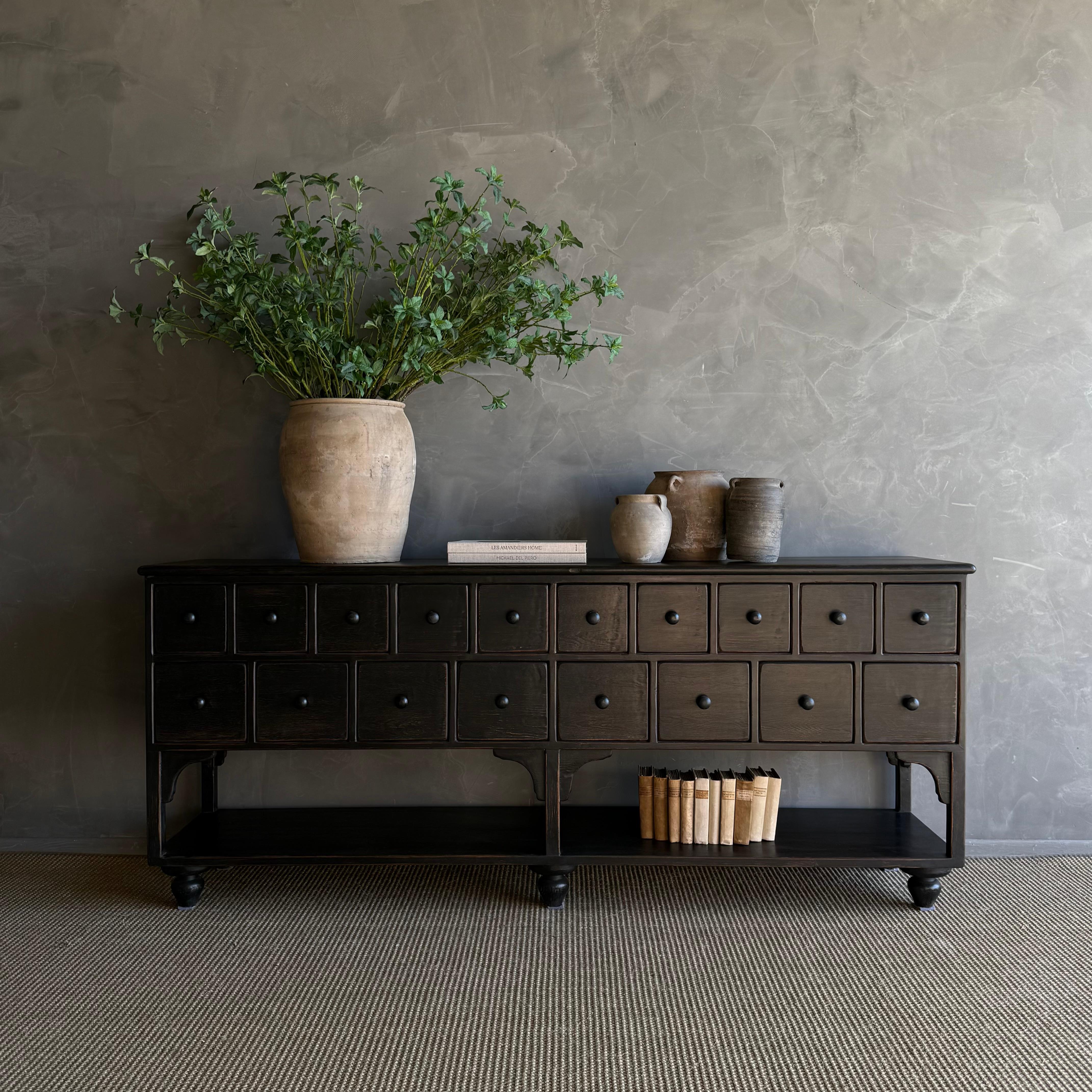 Reclaimed Wood Console Table with 18 Drawers For Sale 13