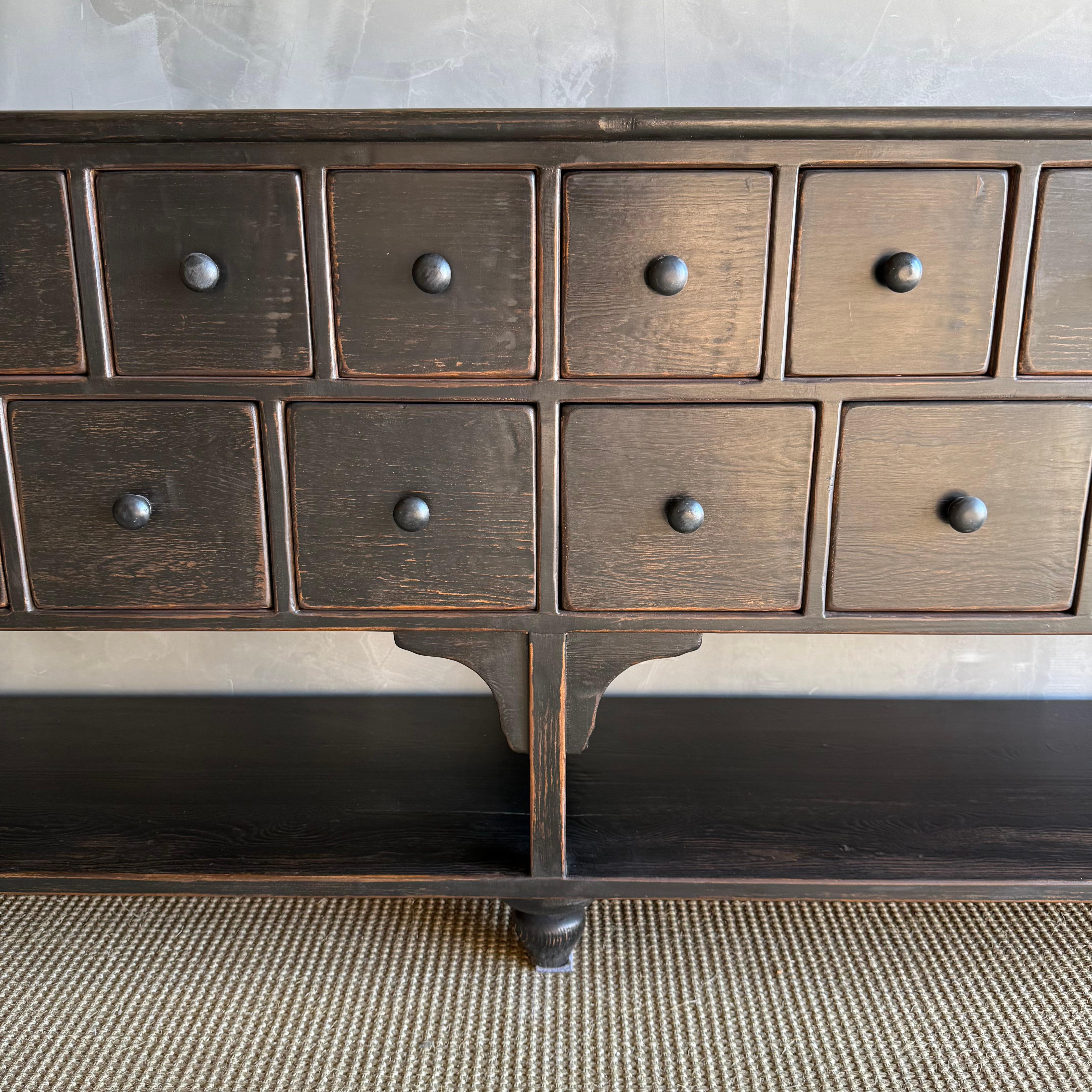 Contemporary Reclaimed Wood Console Table with 18 Drawers For Sale