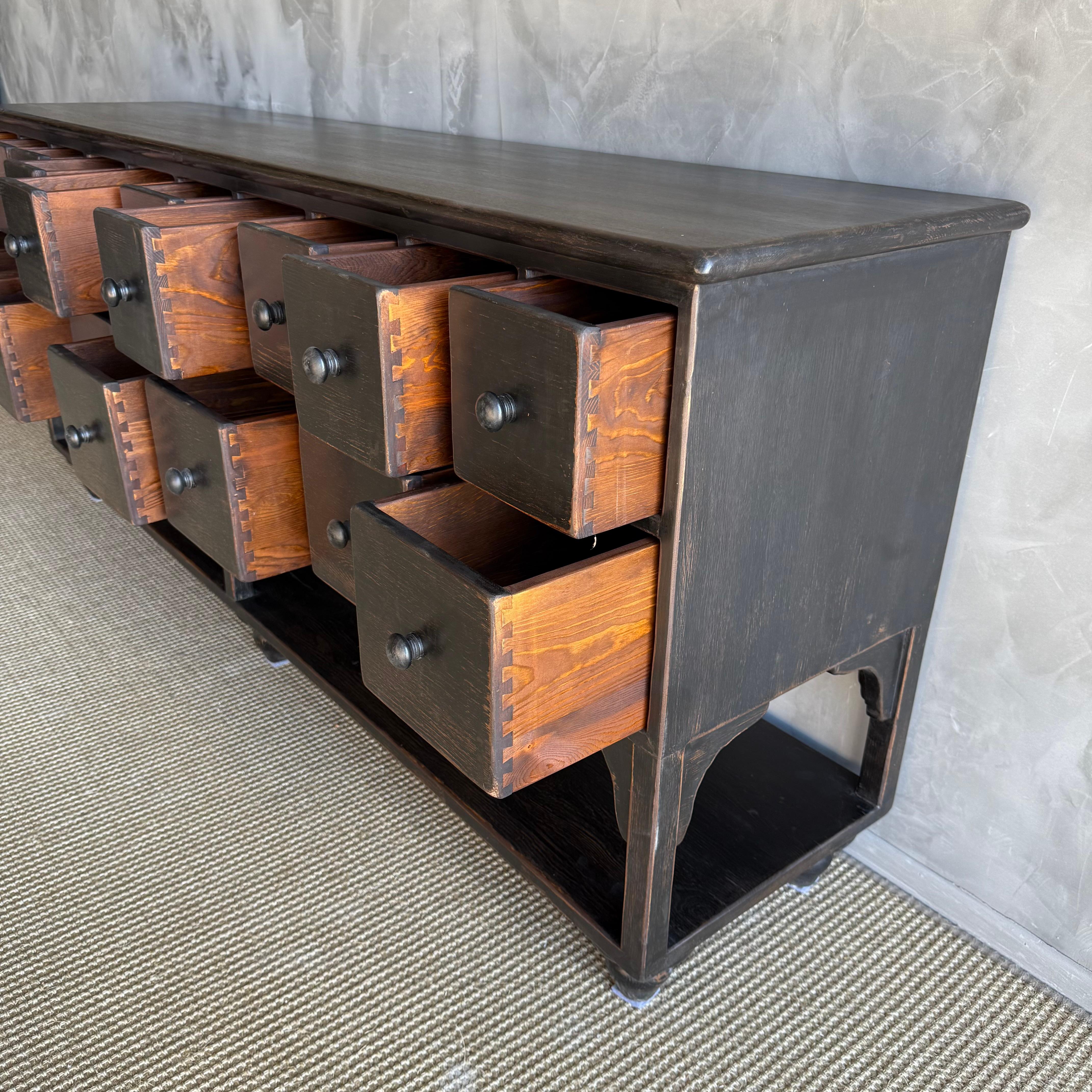 Reclaimed Wood Console Table with 18 Drawers For Sale 3