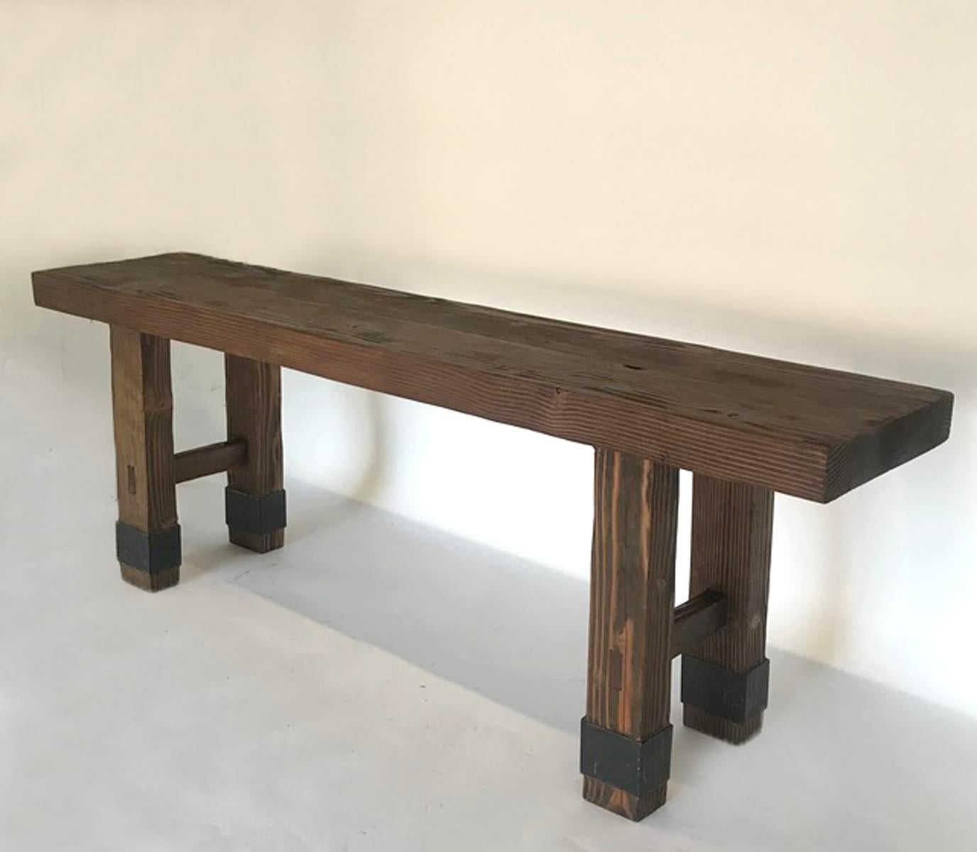 Rustic Reclaimed Wood Console with Iron Banding