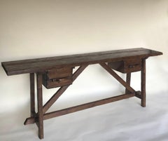 Reclaimed Wood Console with Two Antique Drawers
