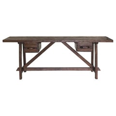 Reclaimed Wood Console with Two Antique Drawers