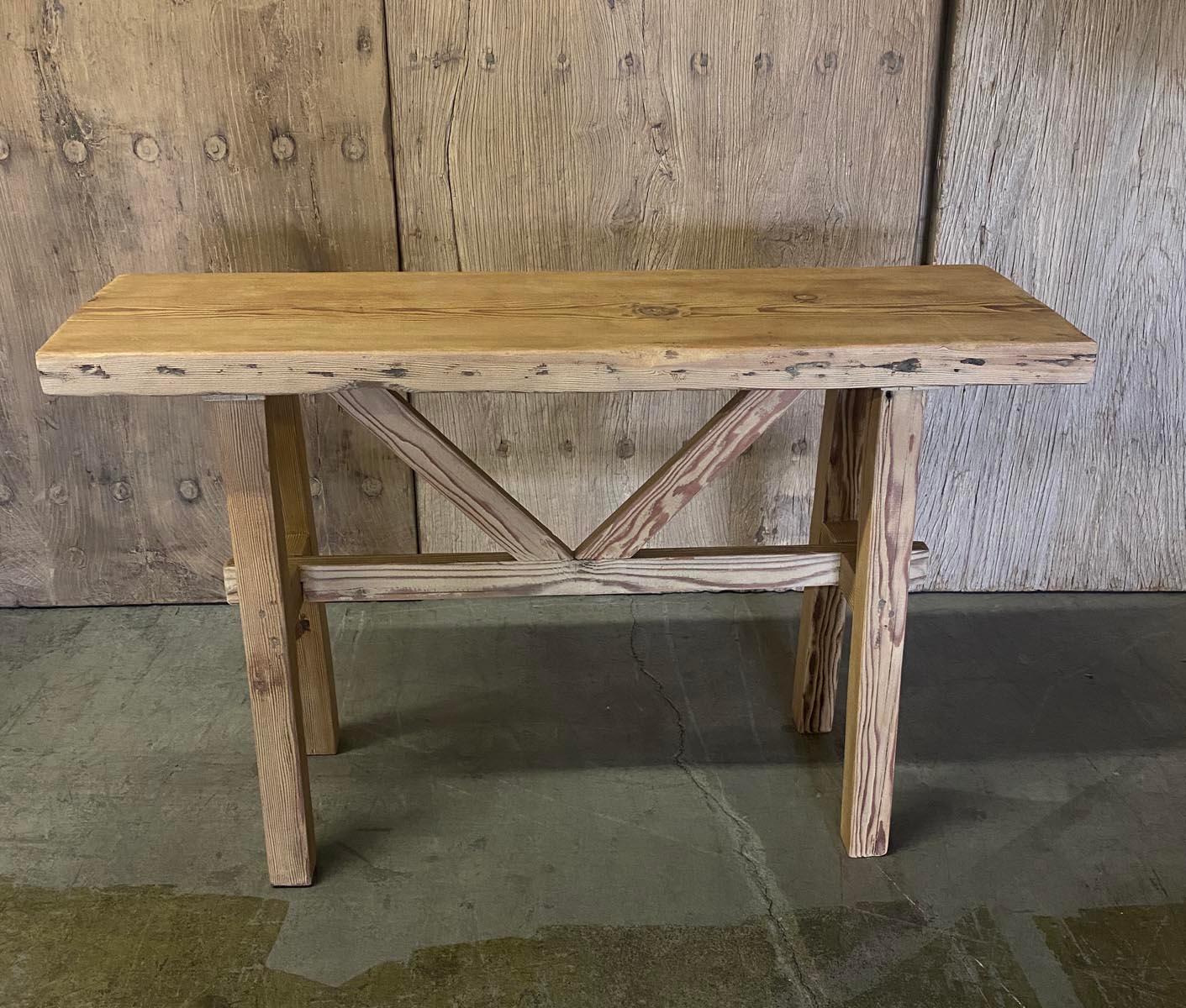 Rustic Reclaimed Wood Console with V Stretcher