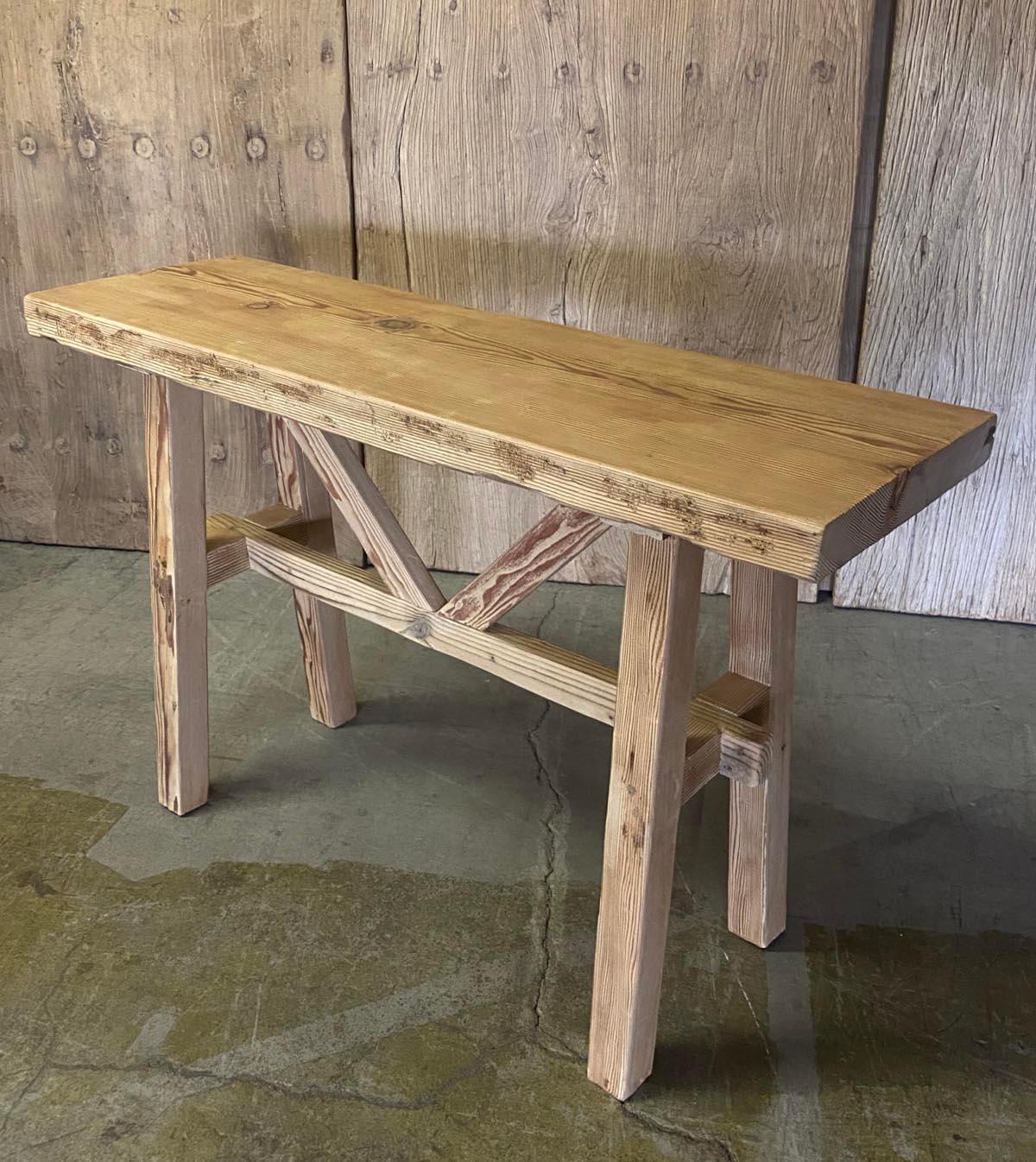 Reclaimed Wood Console with V Stretcher In Good Condition In Los Angeles, CA