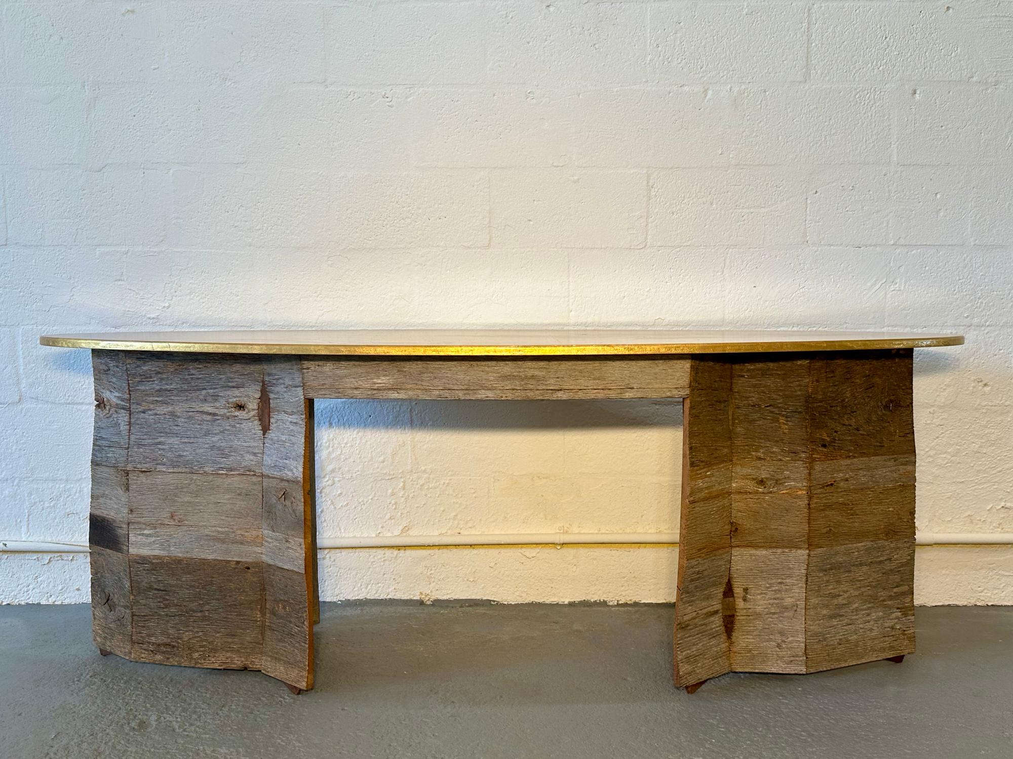 Organic Modern Reclaimed Wood Golden Desk, Designed and Handcrafted by Rafael Calvo For Sale