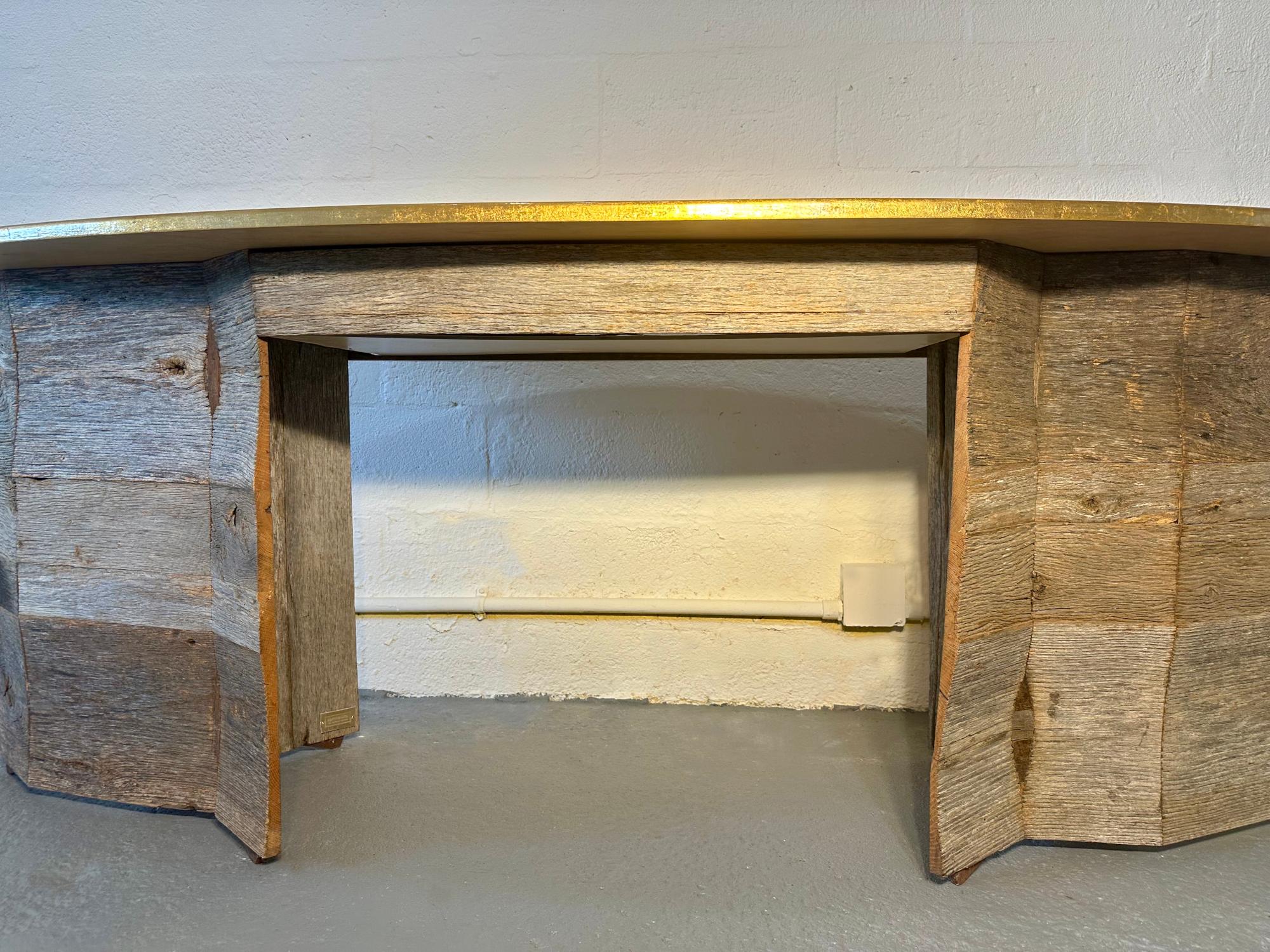Gilt Reclaimed Wood Golden Desk, Designed and Handcrafted by Rafael Calvo For Sale