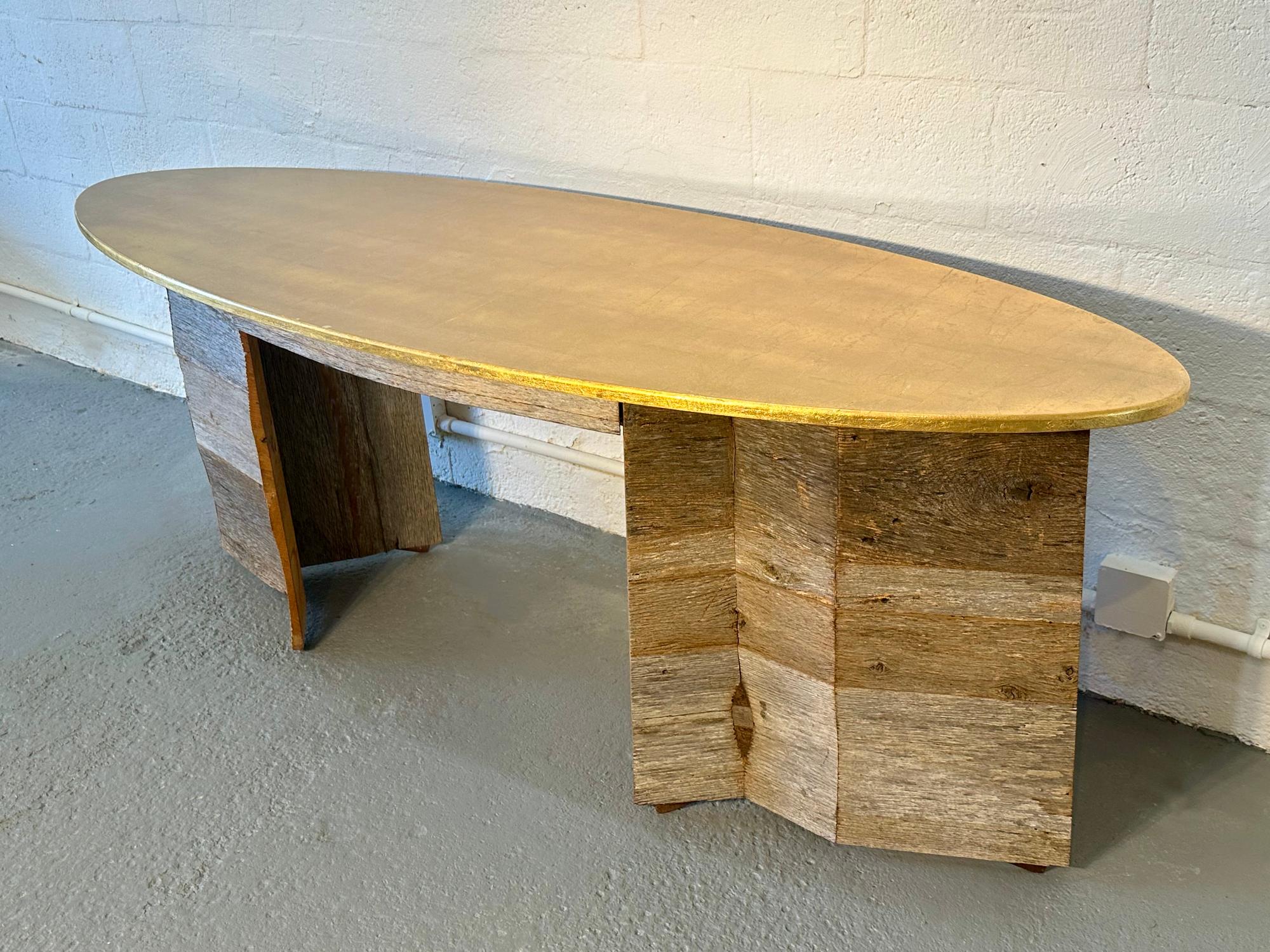 Reclaimed Wood Golden Desk, Designed and Handcrafted by Rafael Calvo In New Condition For Sale In Miami, FL